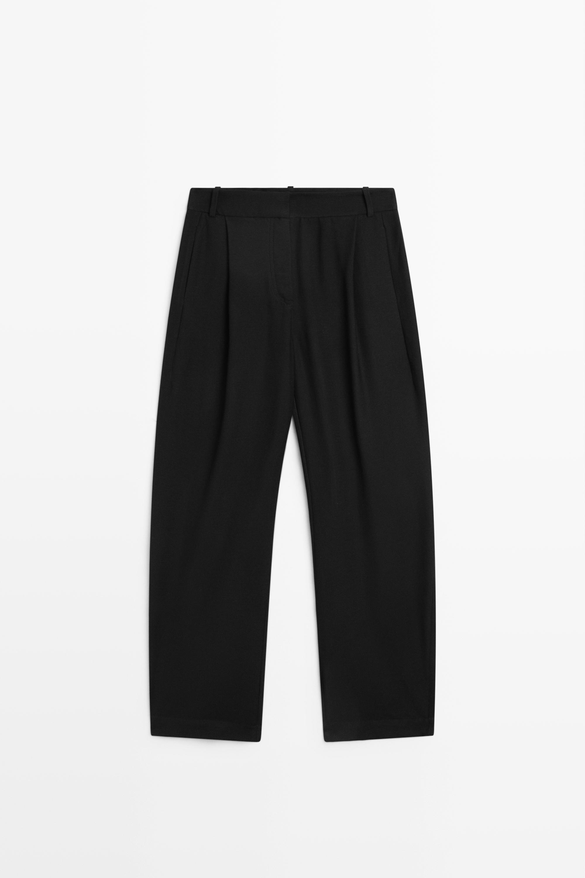 Pleated barrel fit pants — BLACK