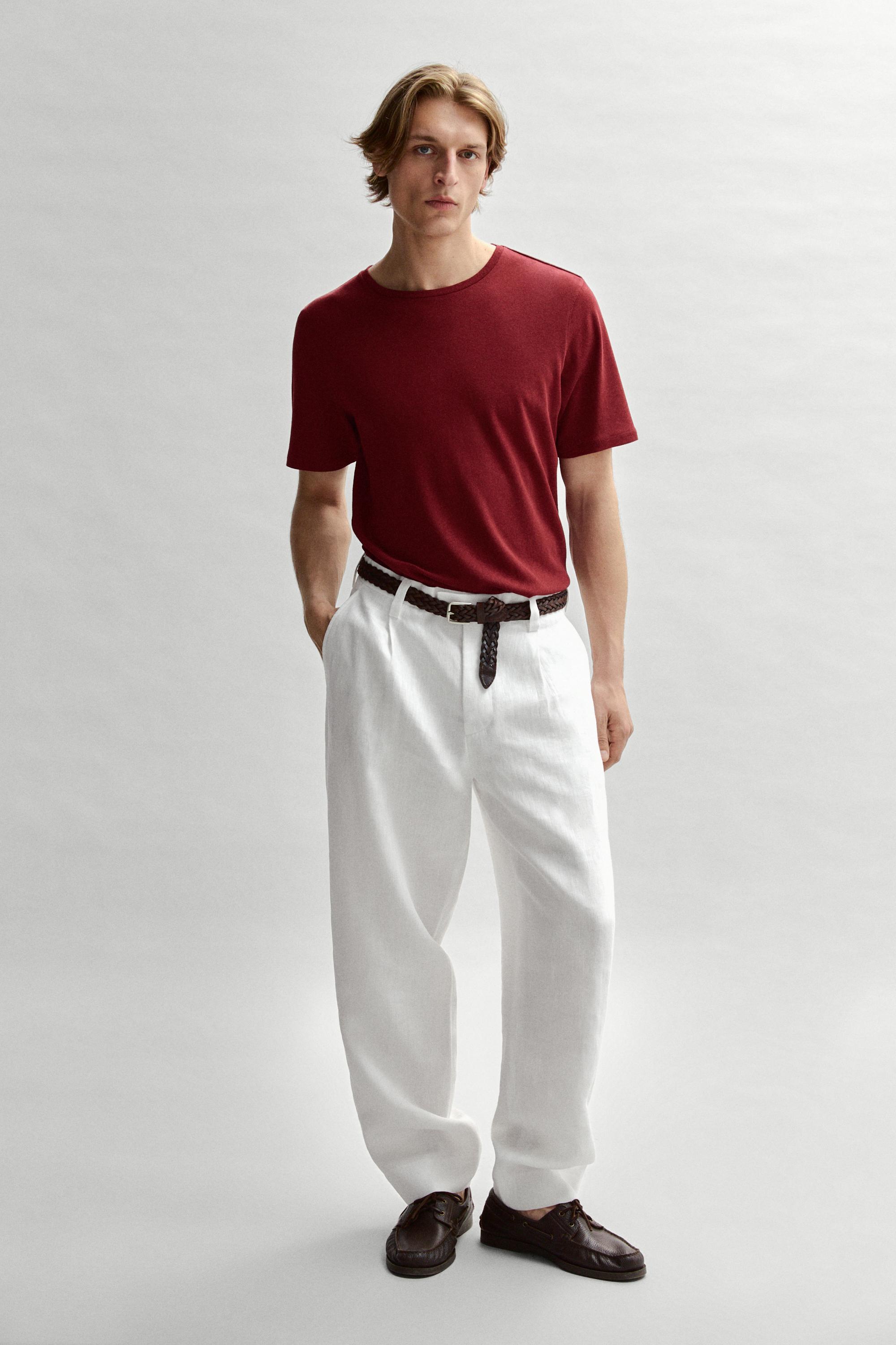 Short sleeve linen and cotton T-shirt — RED