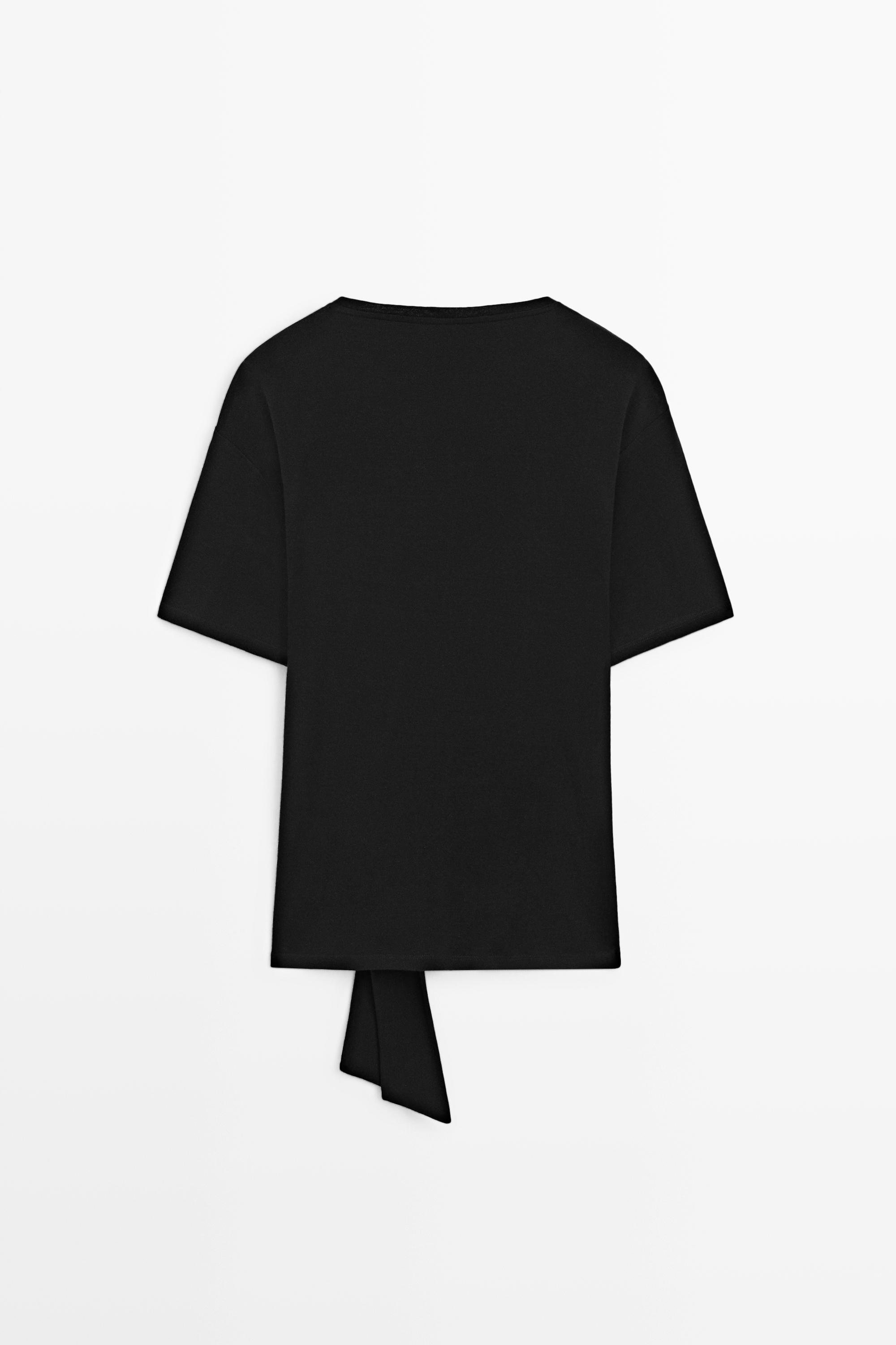 Short sleeve T-shirt with tie detail — BLACK