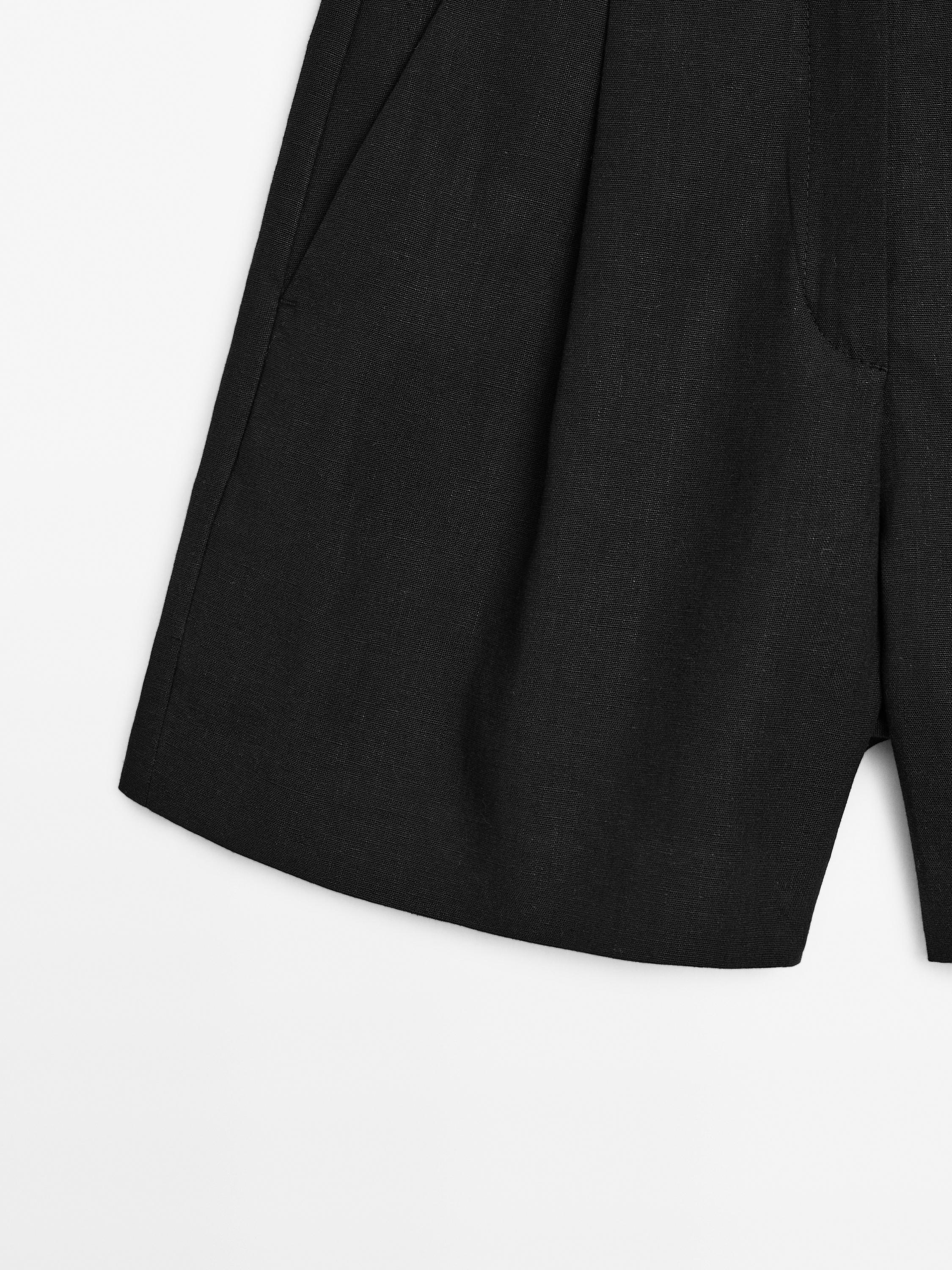 Linen blend darted waist Bermuda shorts