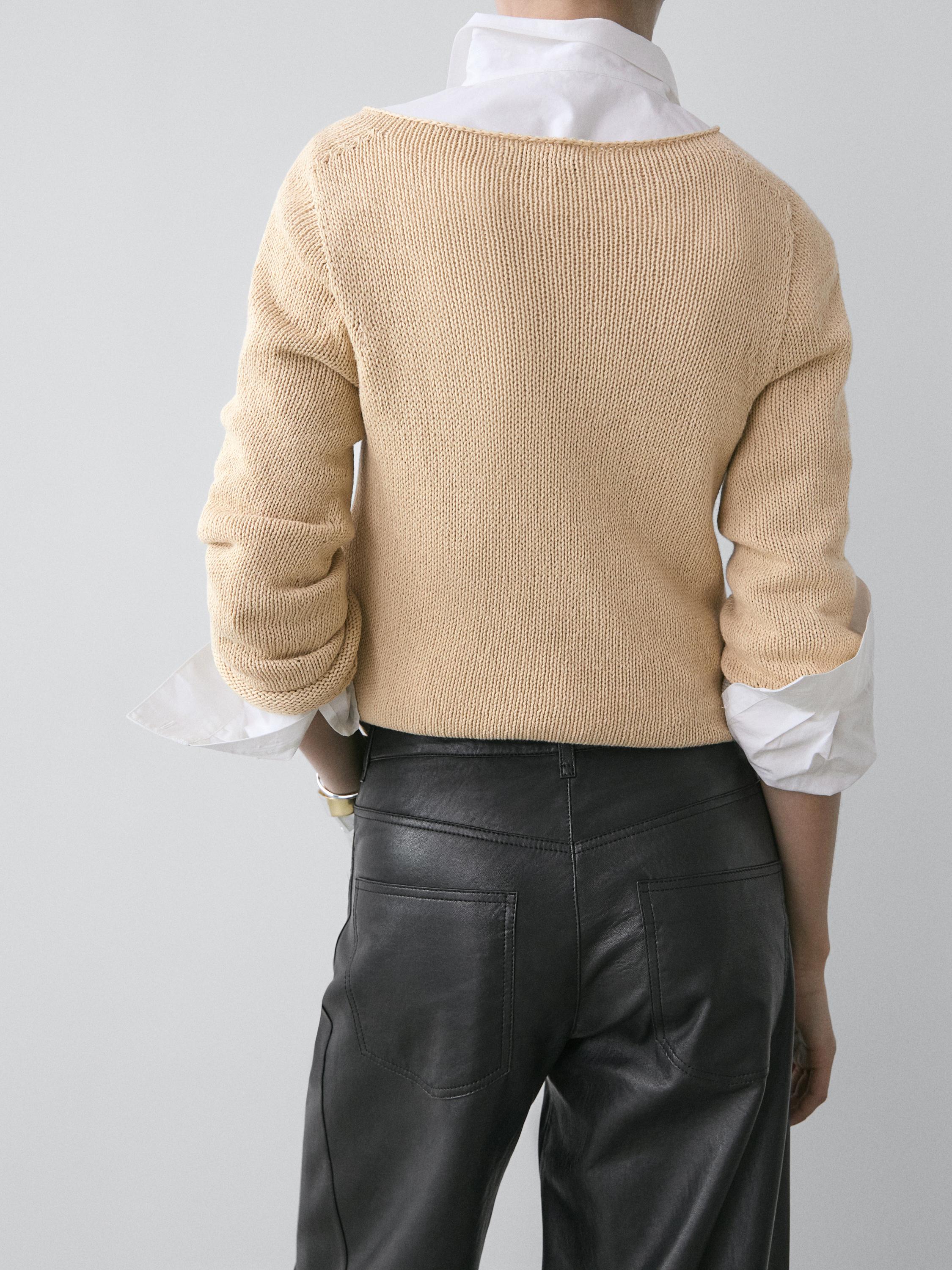 Cotton blend knit sweater — CORN YELLOW