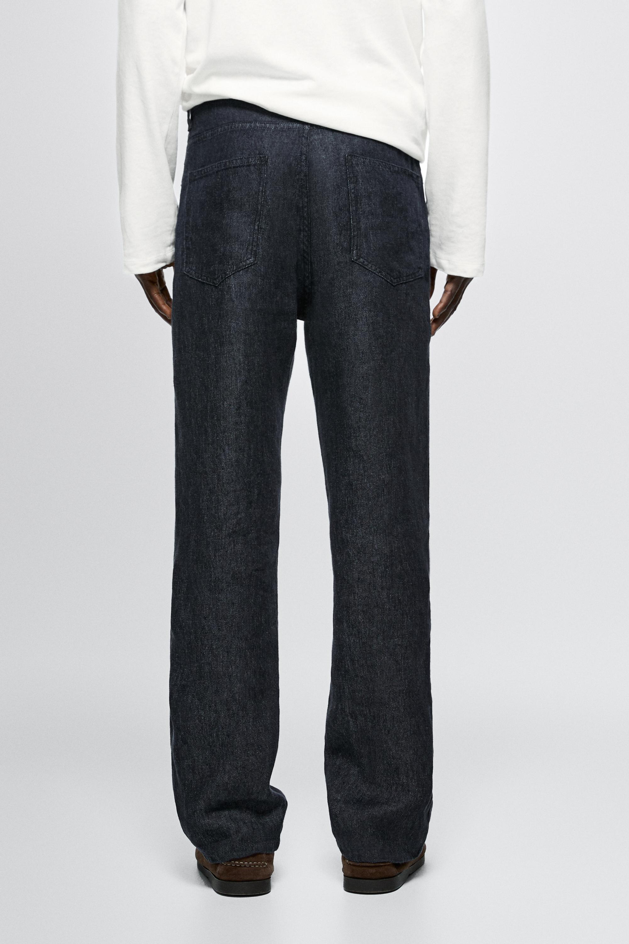 Straight-leg linen denim-effect pants — NAVY BLUE
