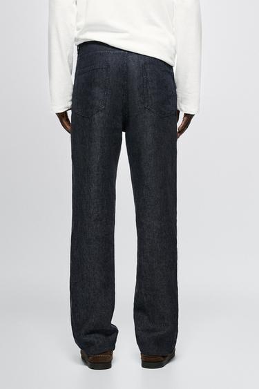 Straight-leg linen denim-effect pants — NAVY BLUE 5