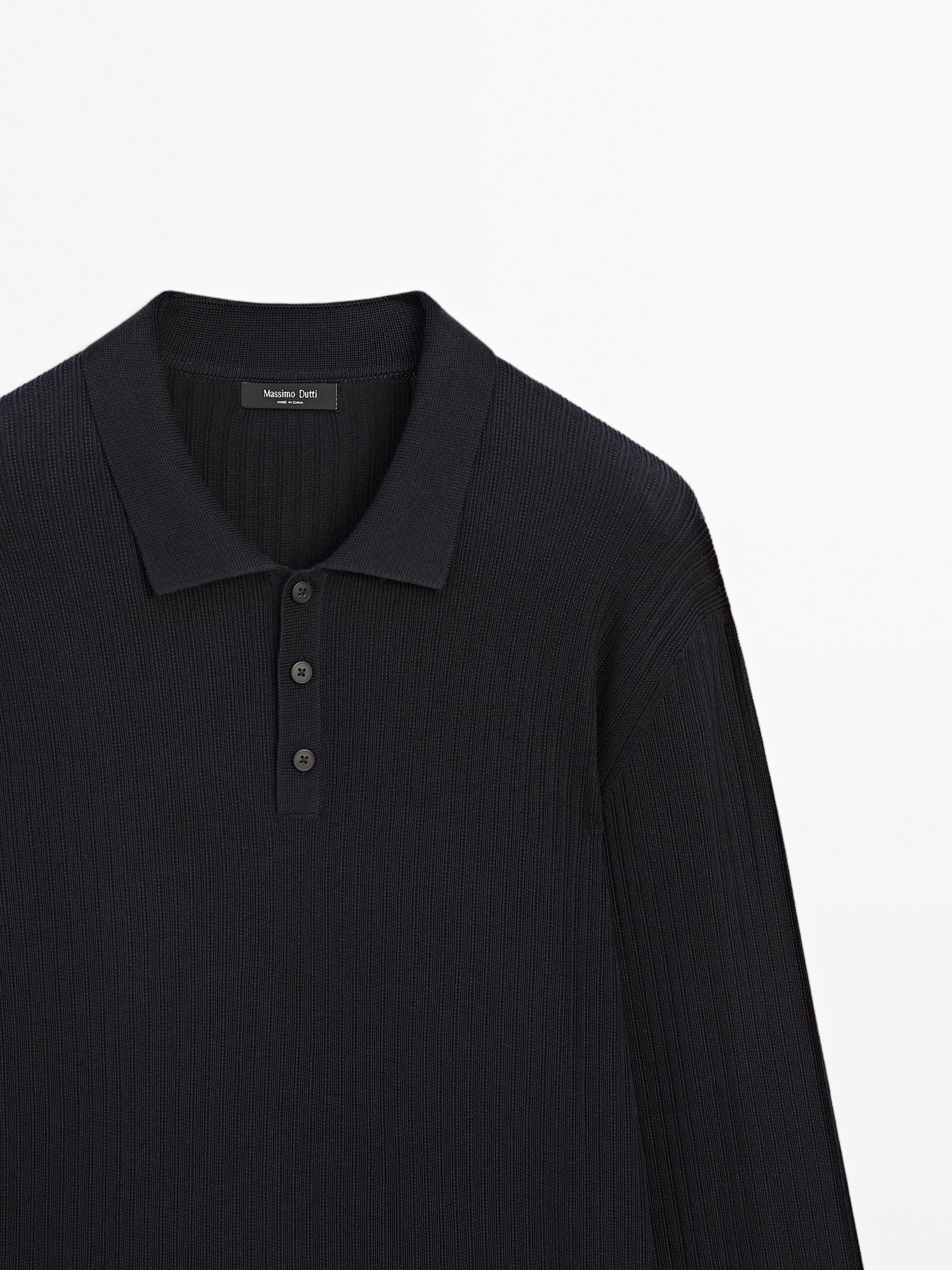 Cotton blend knit polo sweater
