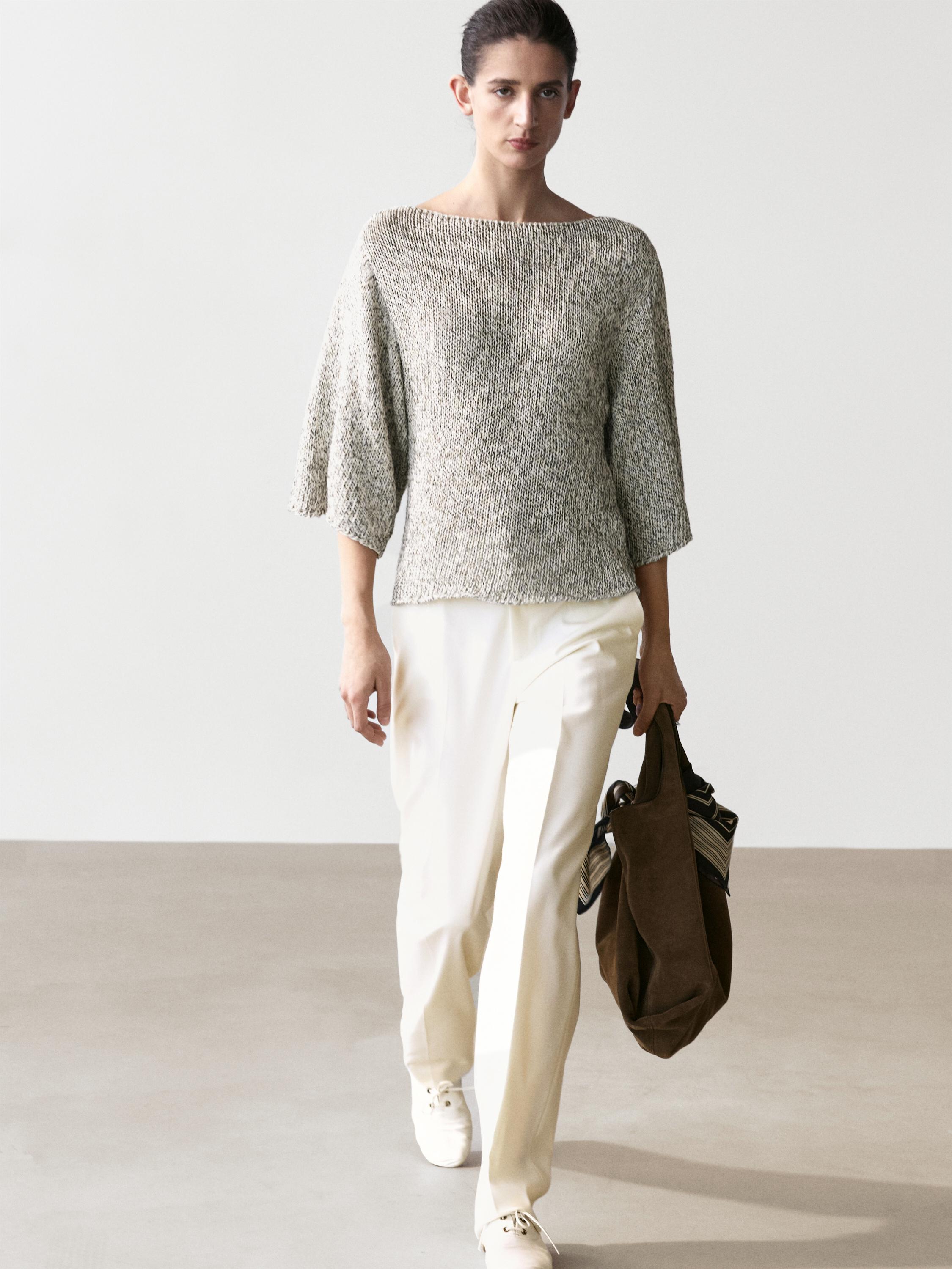 100% cotton knit cape sweater — PALE GREY