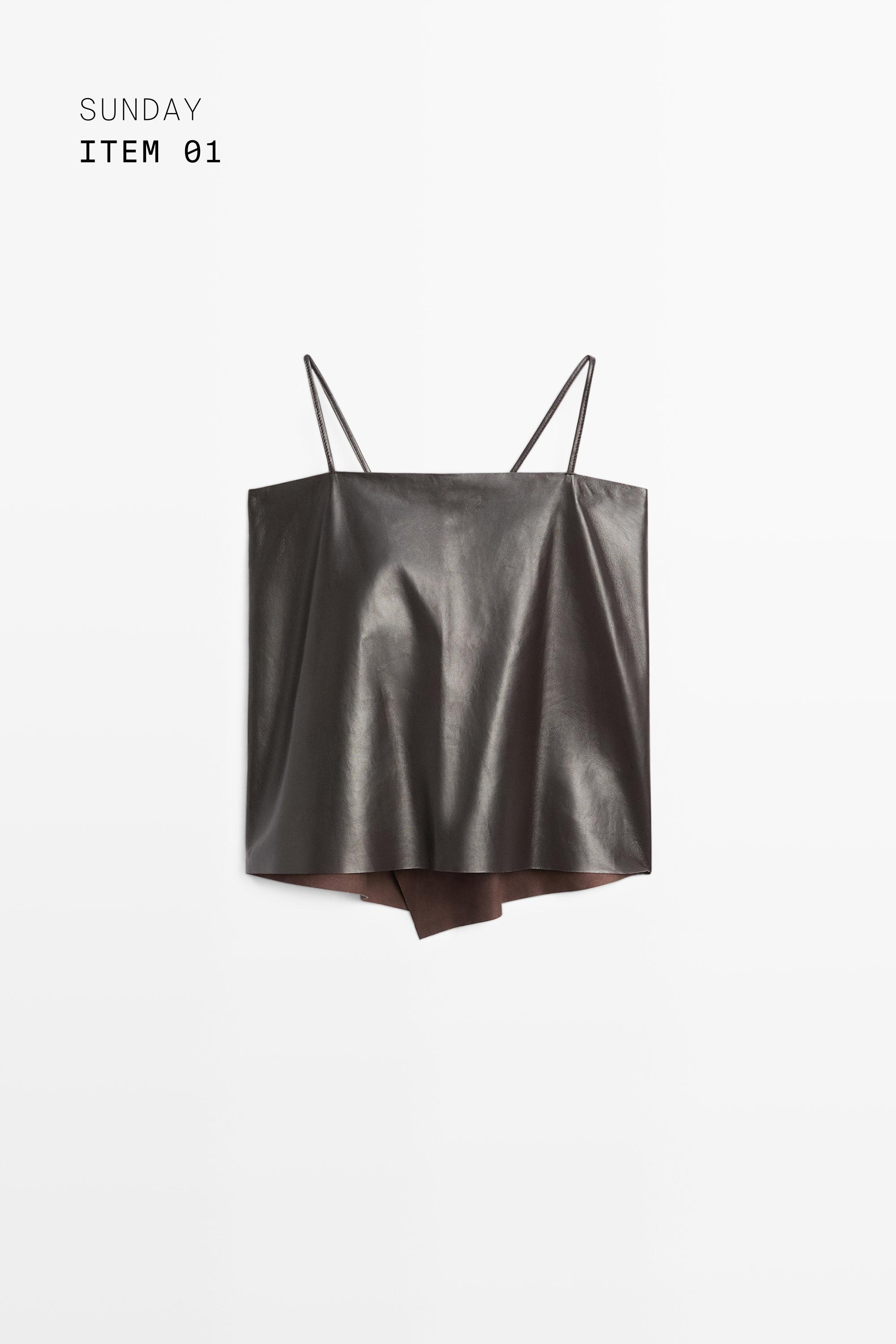 Nappa leather strappy top with back detail — BROWN