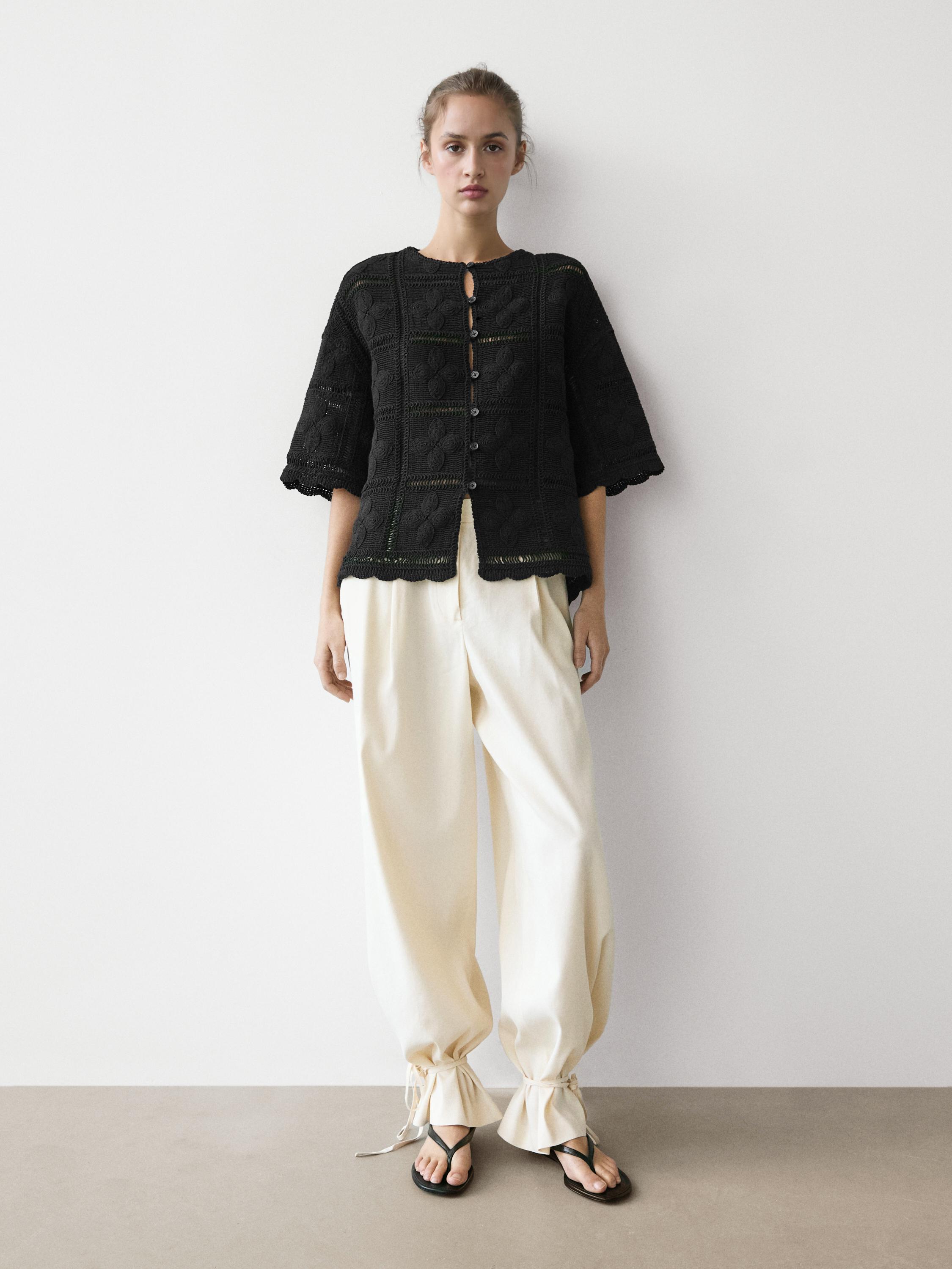 Cutwork crochet cardigan — BLACK