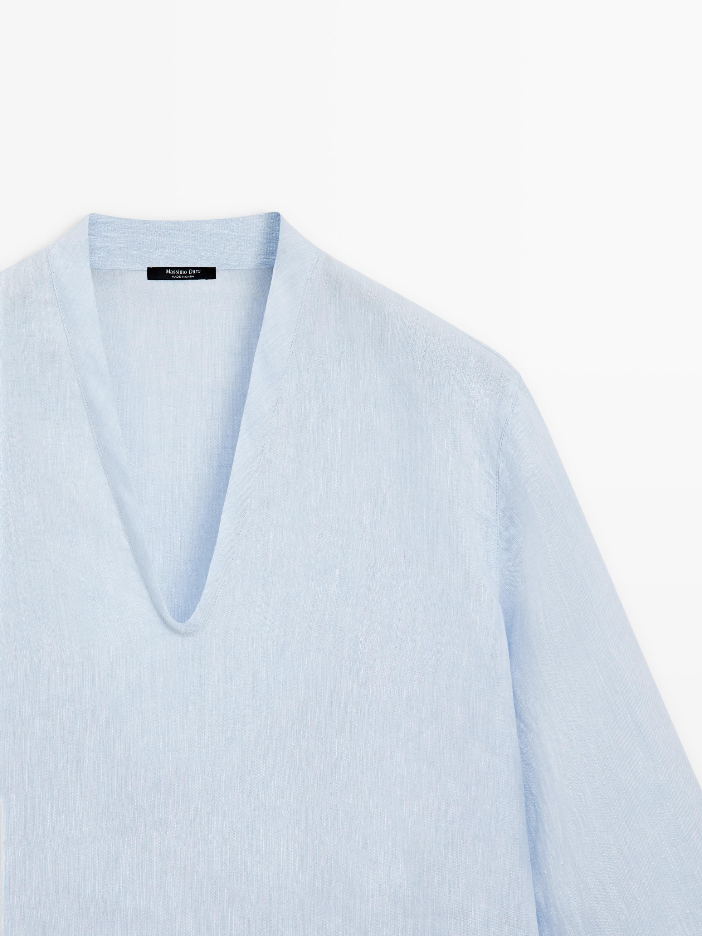 100% linen long sleeve shirt — SKY BLUE