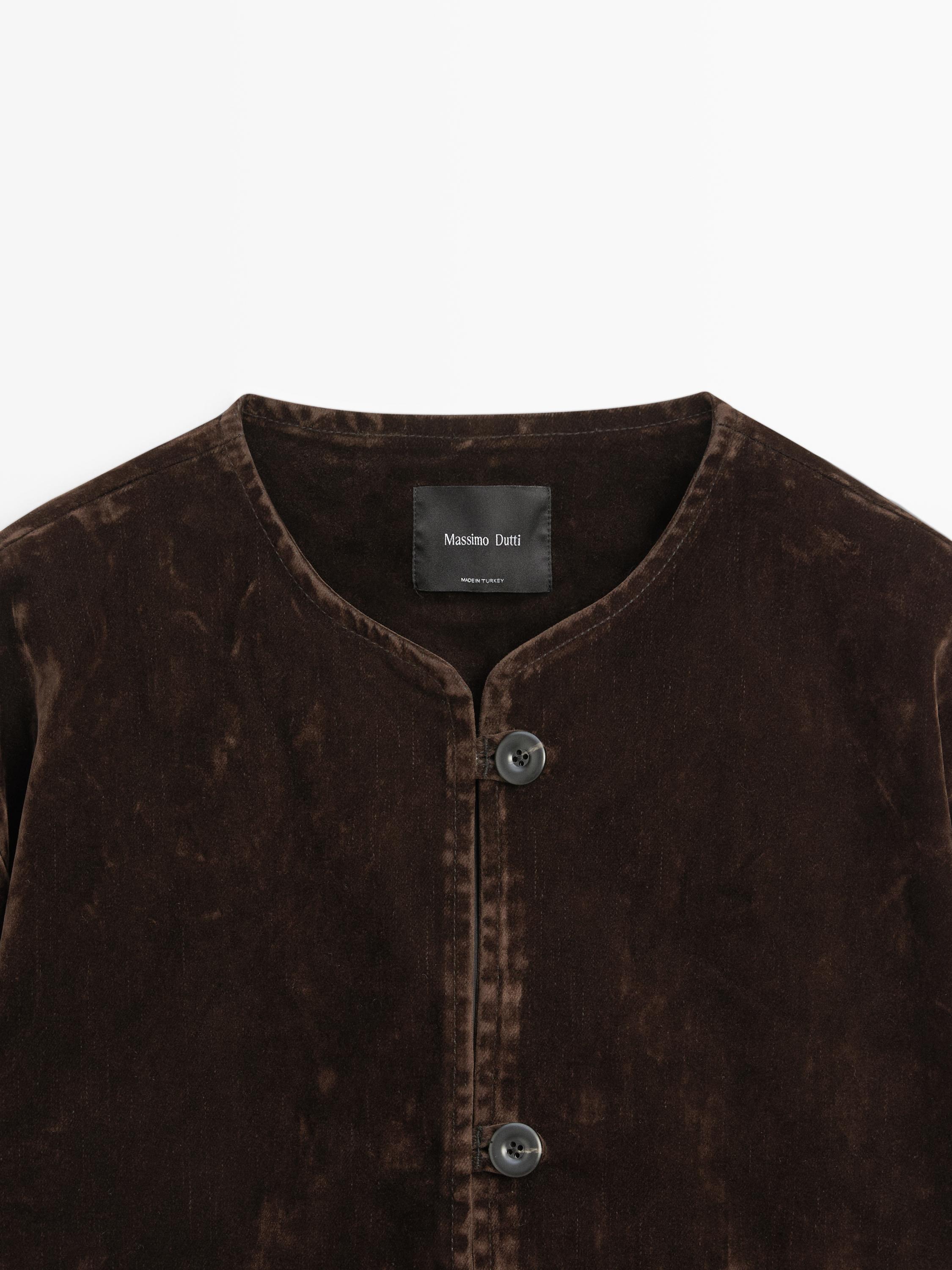Short denim jacket with velvet finish