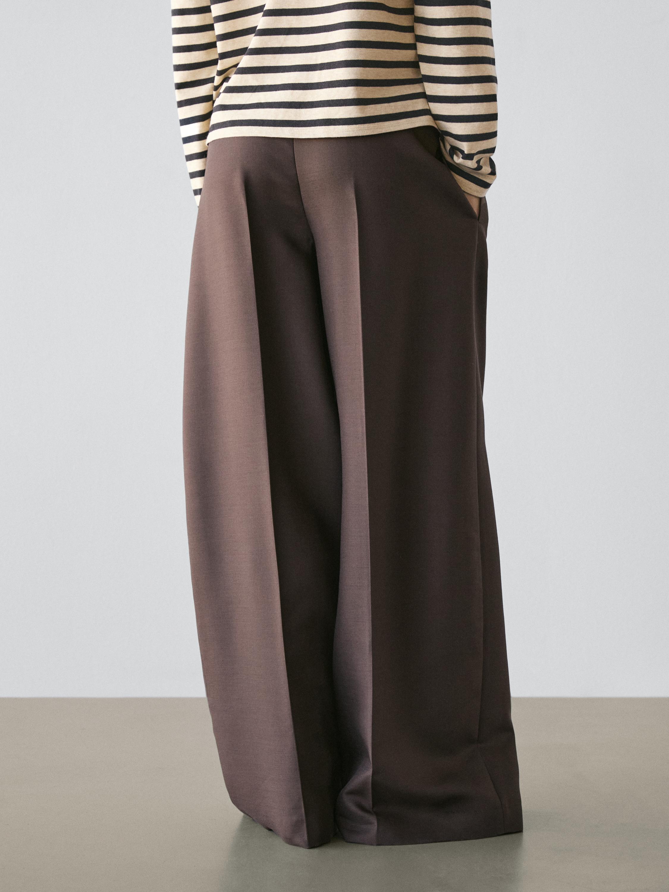 Wool blend contrast drawstring trousers — BROWN