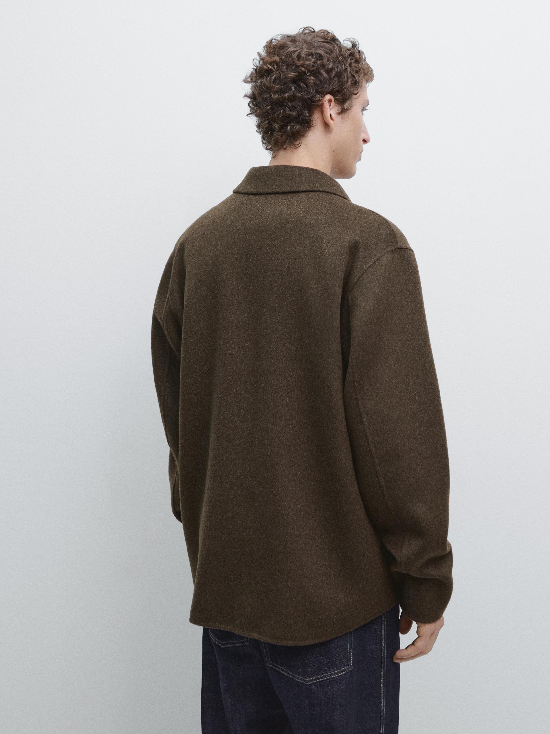 Wool blend overshirt with pockets — KHAKI