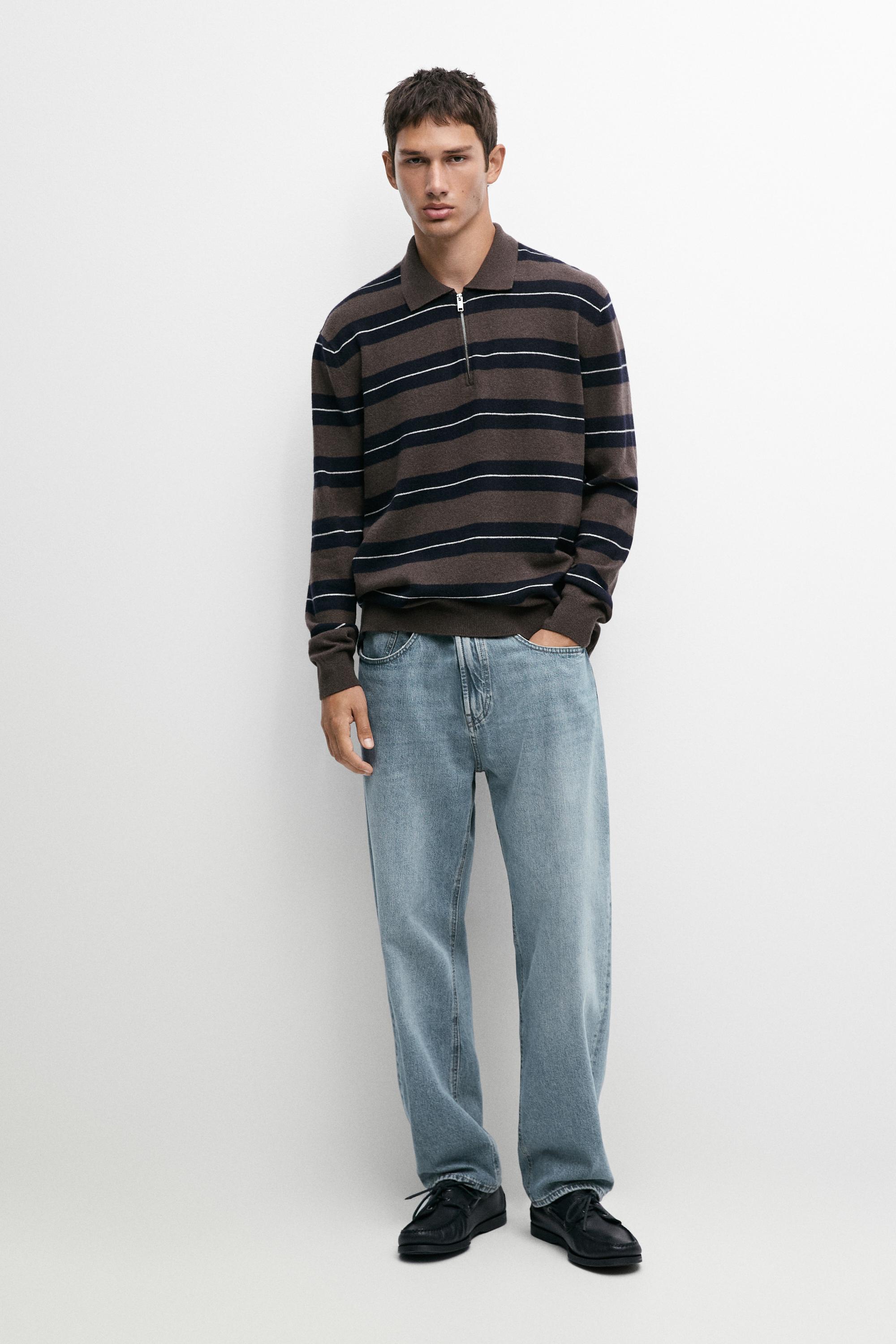 Striped knit polo sweater