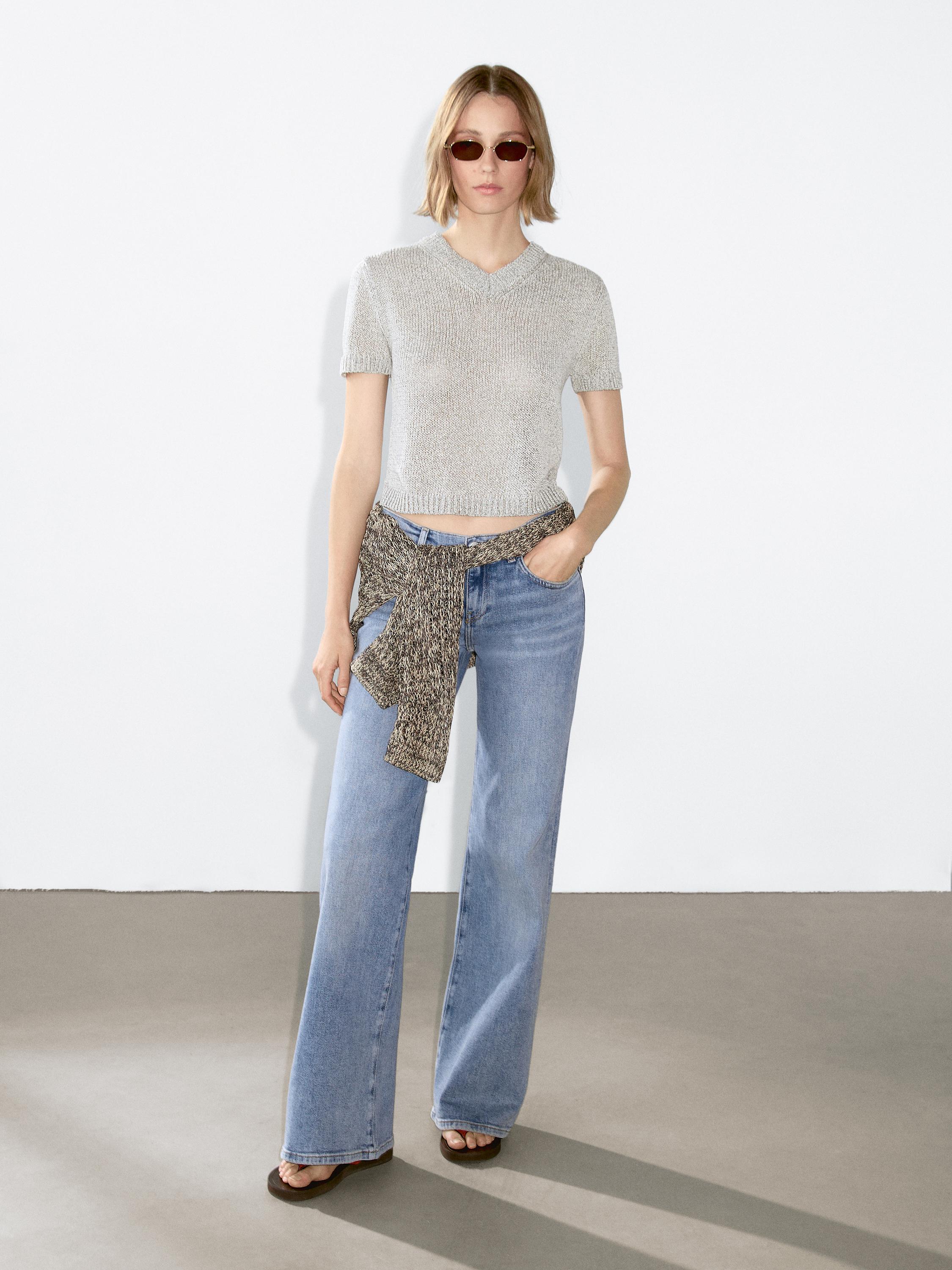 Knit sweater with fabric detail · Pale Grey · Sweaters Massimo Dutti