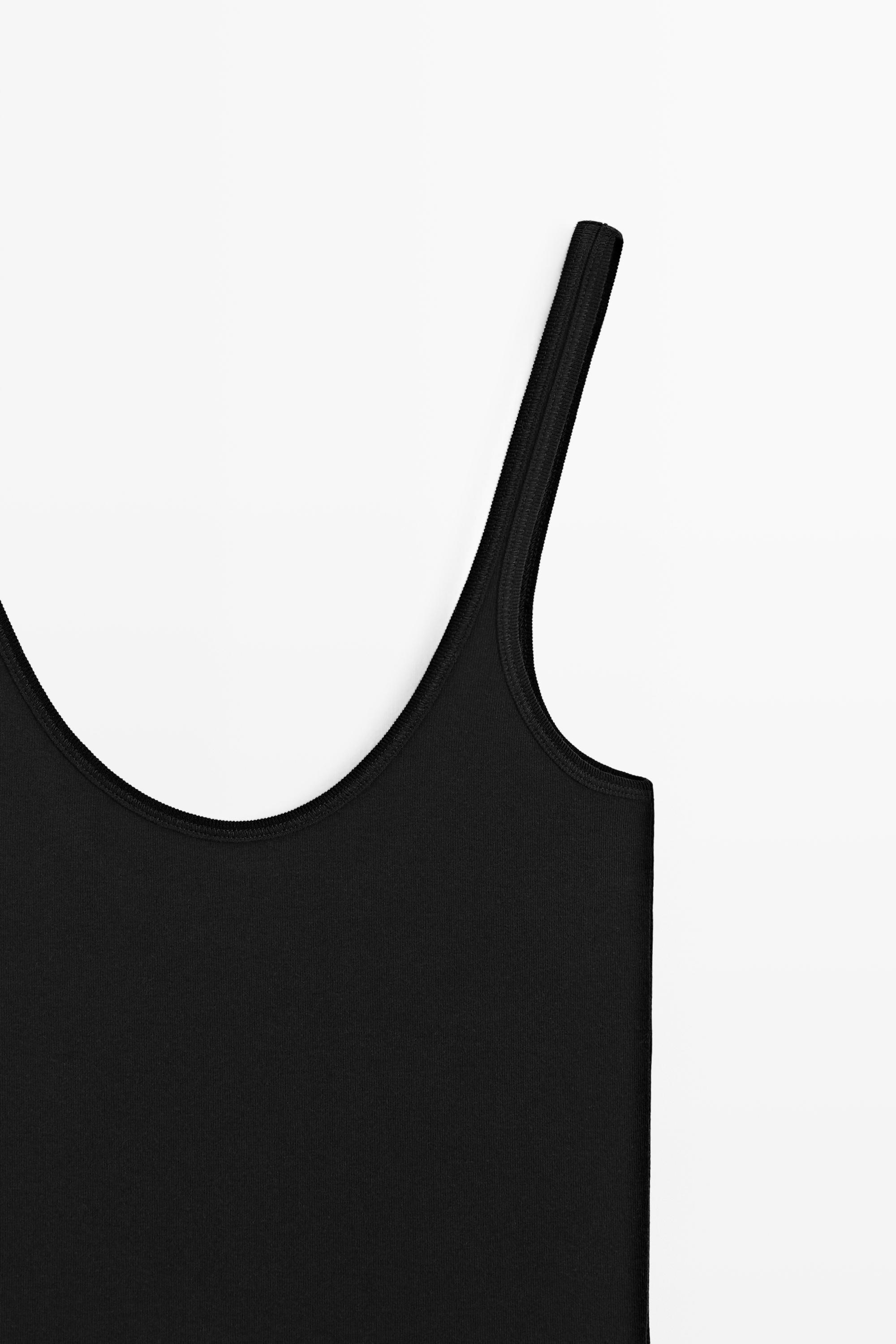 Strappy cotton blend top — BLACK