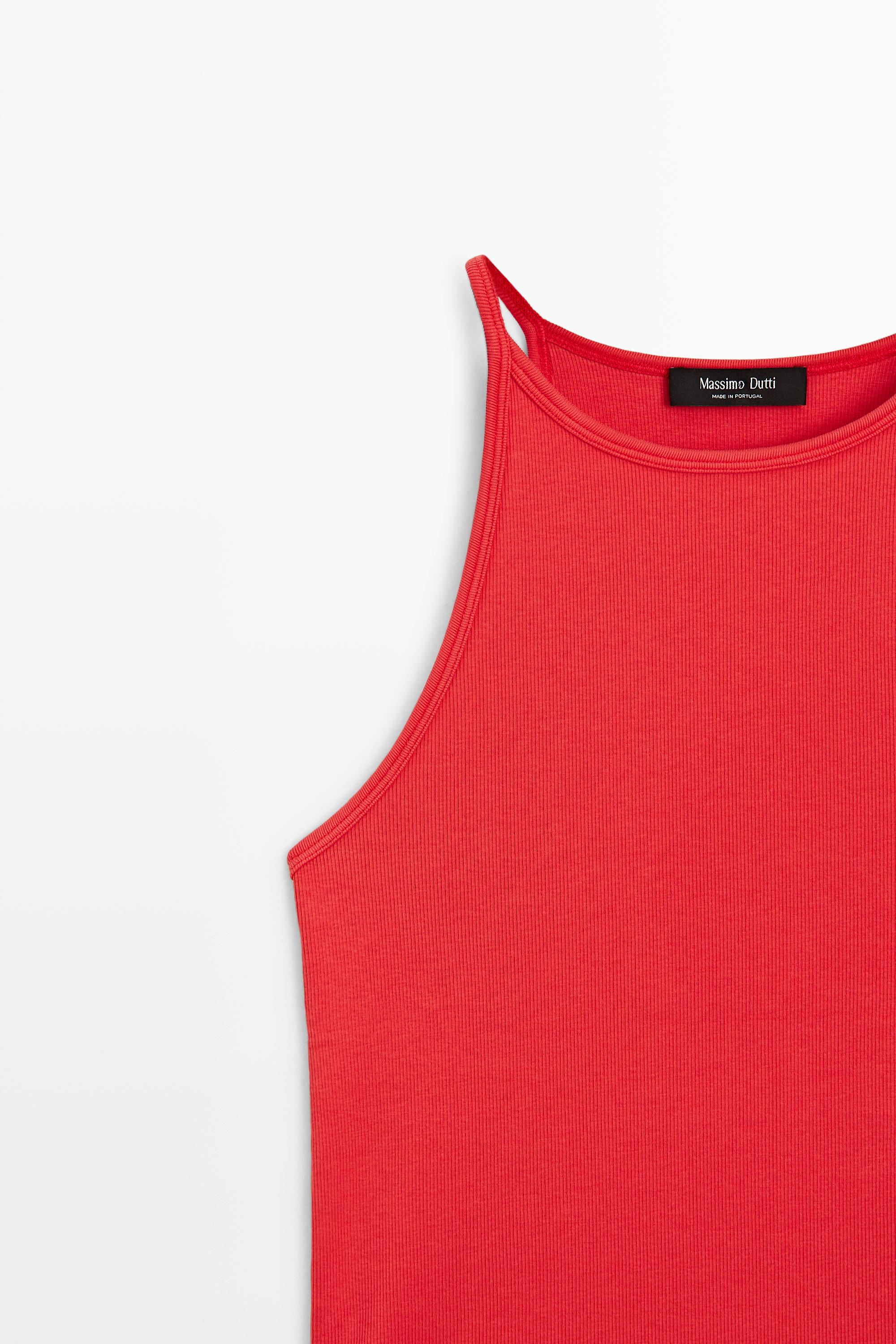 Cotton blend halter top — CORAL