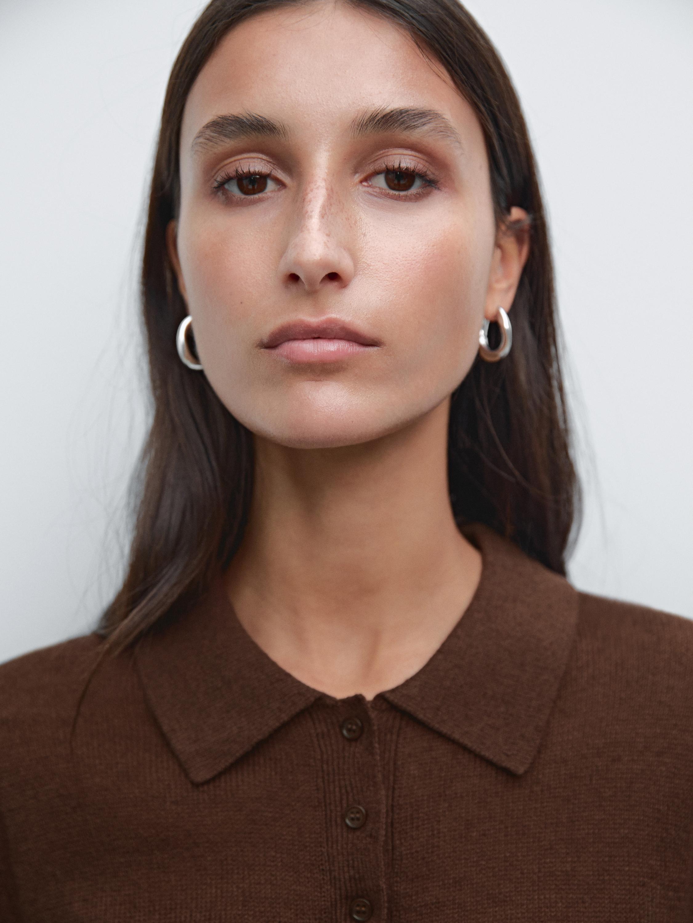Linen blend cutwork polo sweater