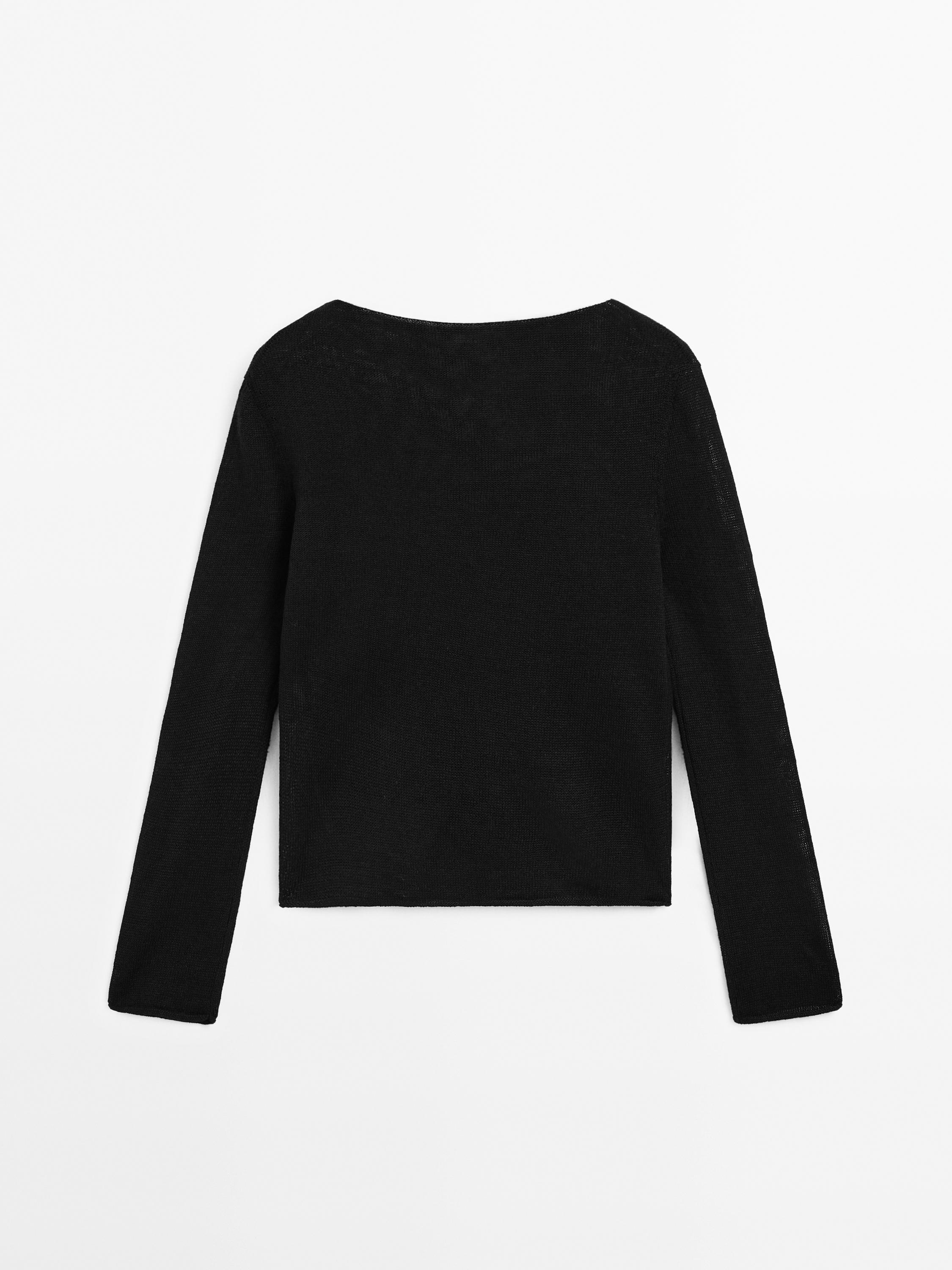 Linen blend cutwork sweater