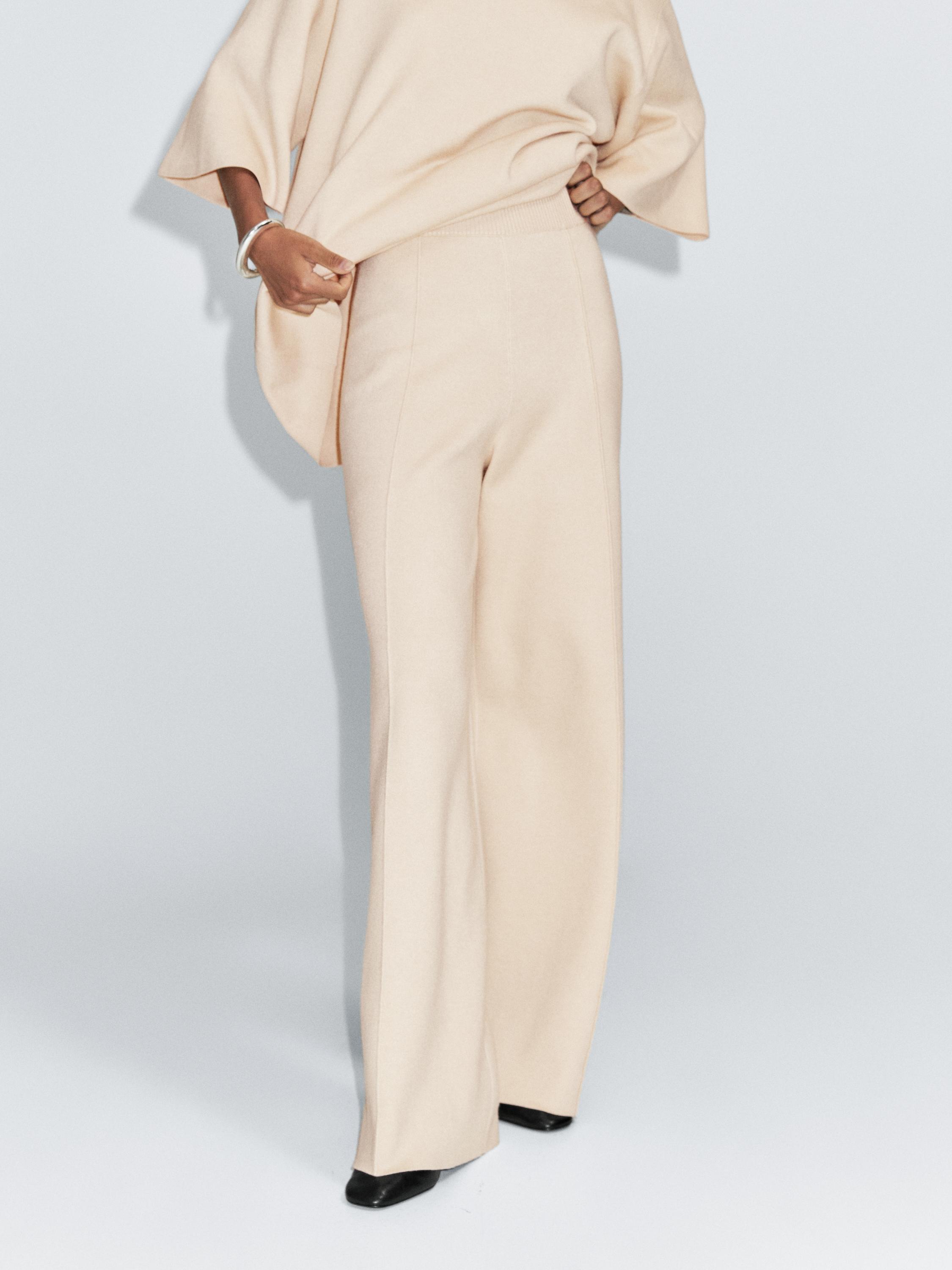 Wide-leg knit trousers with seam detail