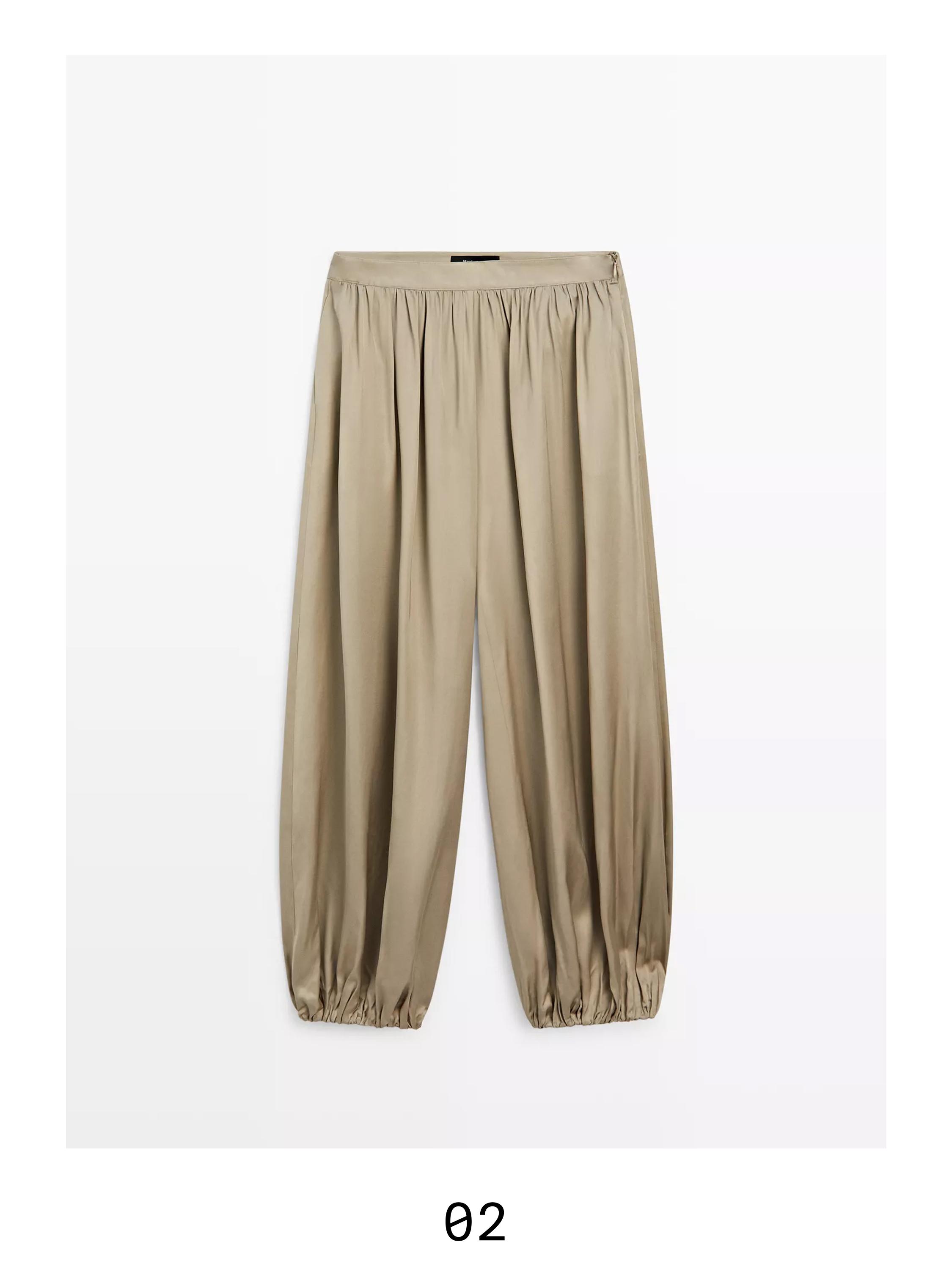 Balloon fit satin pants — BEIGE