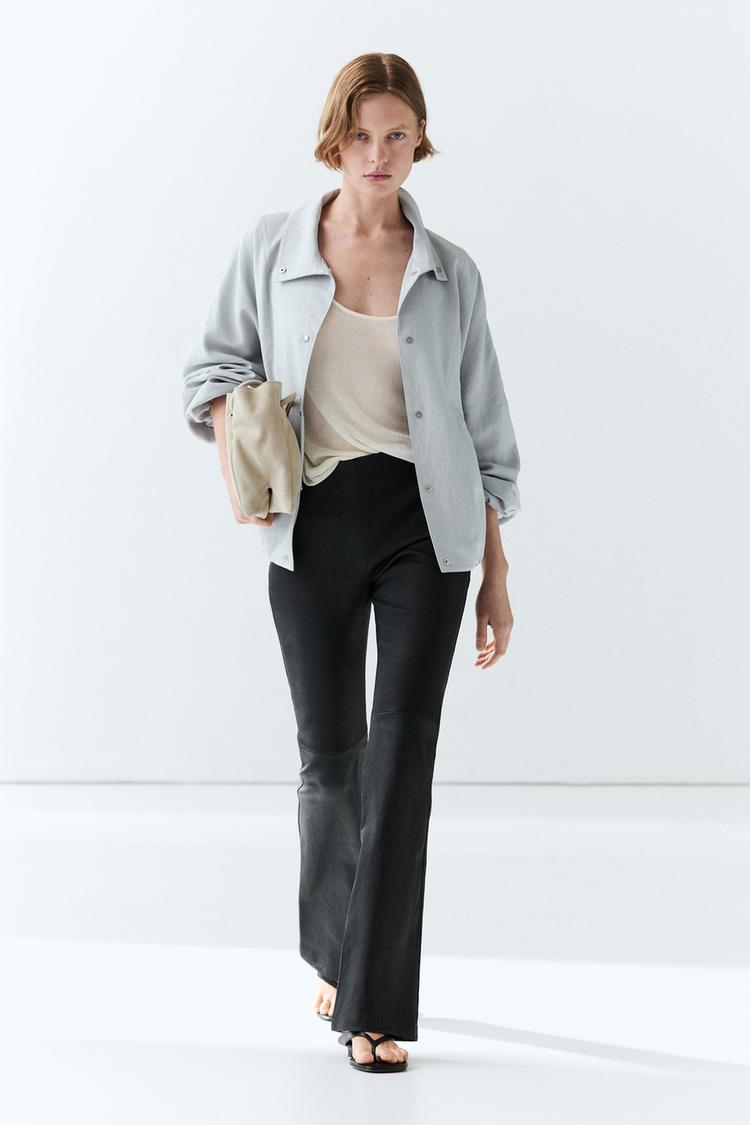 Nappa leather flare fit leggings — BLUE