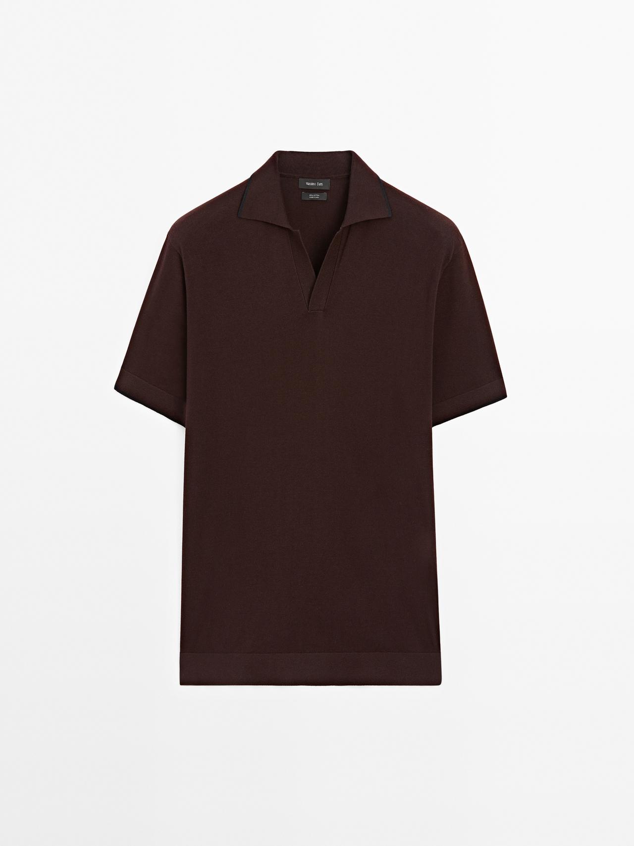 Massimo Dutti - Herre - Poloshirt I Strik Med Kontrastdetalje - Bordeaux - M