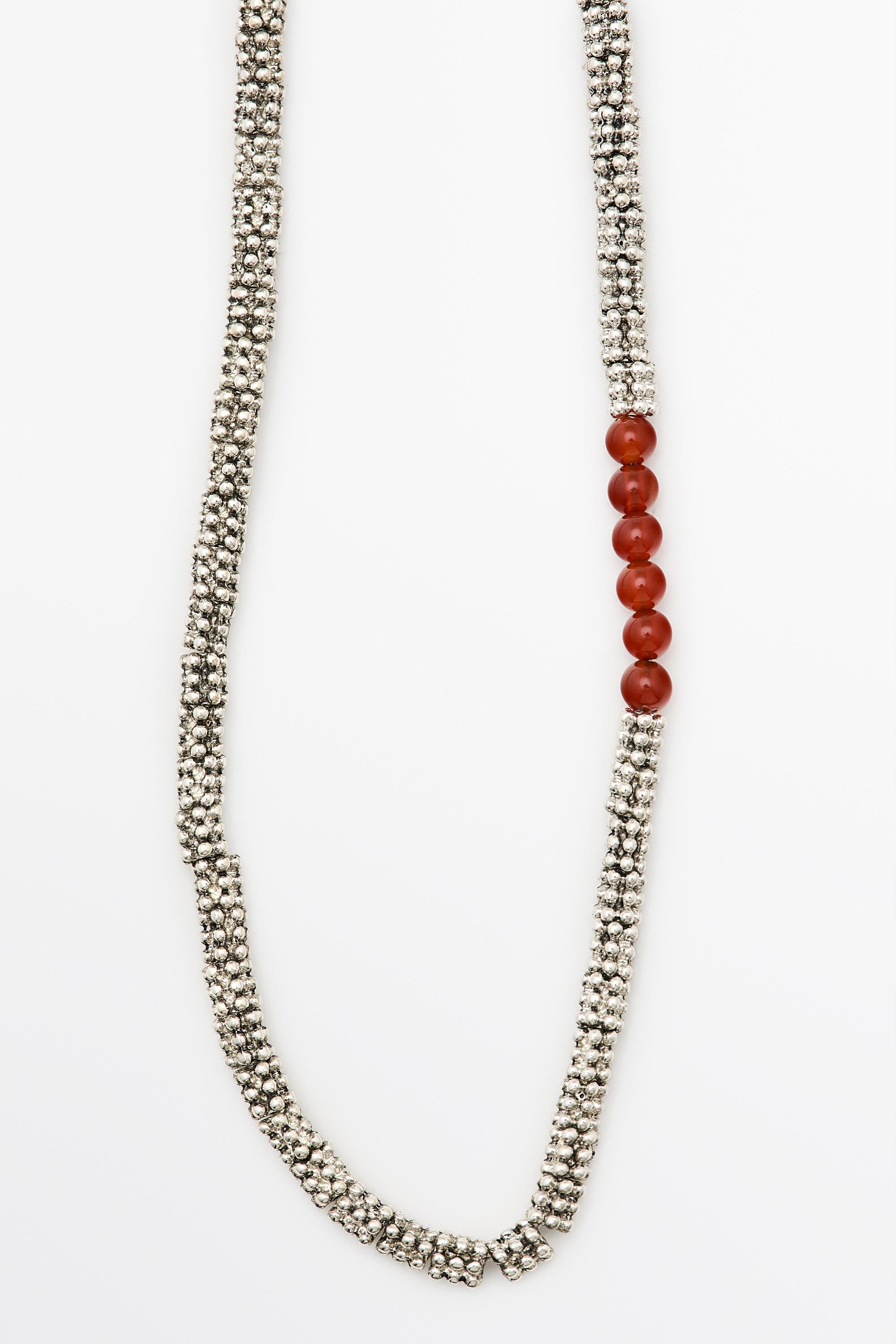 Mixed bead detail necklace — RED