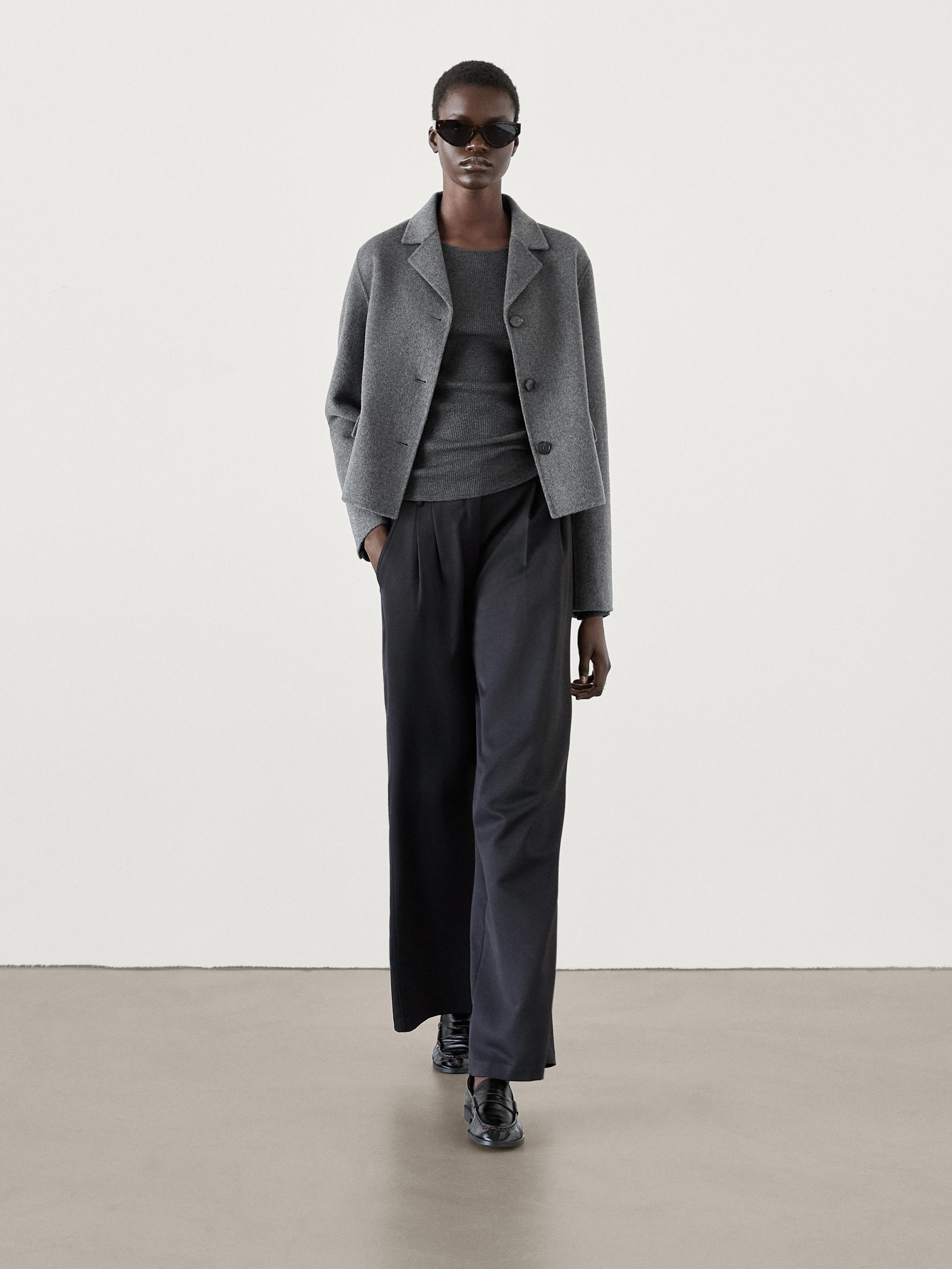 Short wool blend coat with pockets Grey Coats And Jackets Massimo Dutti