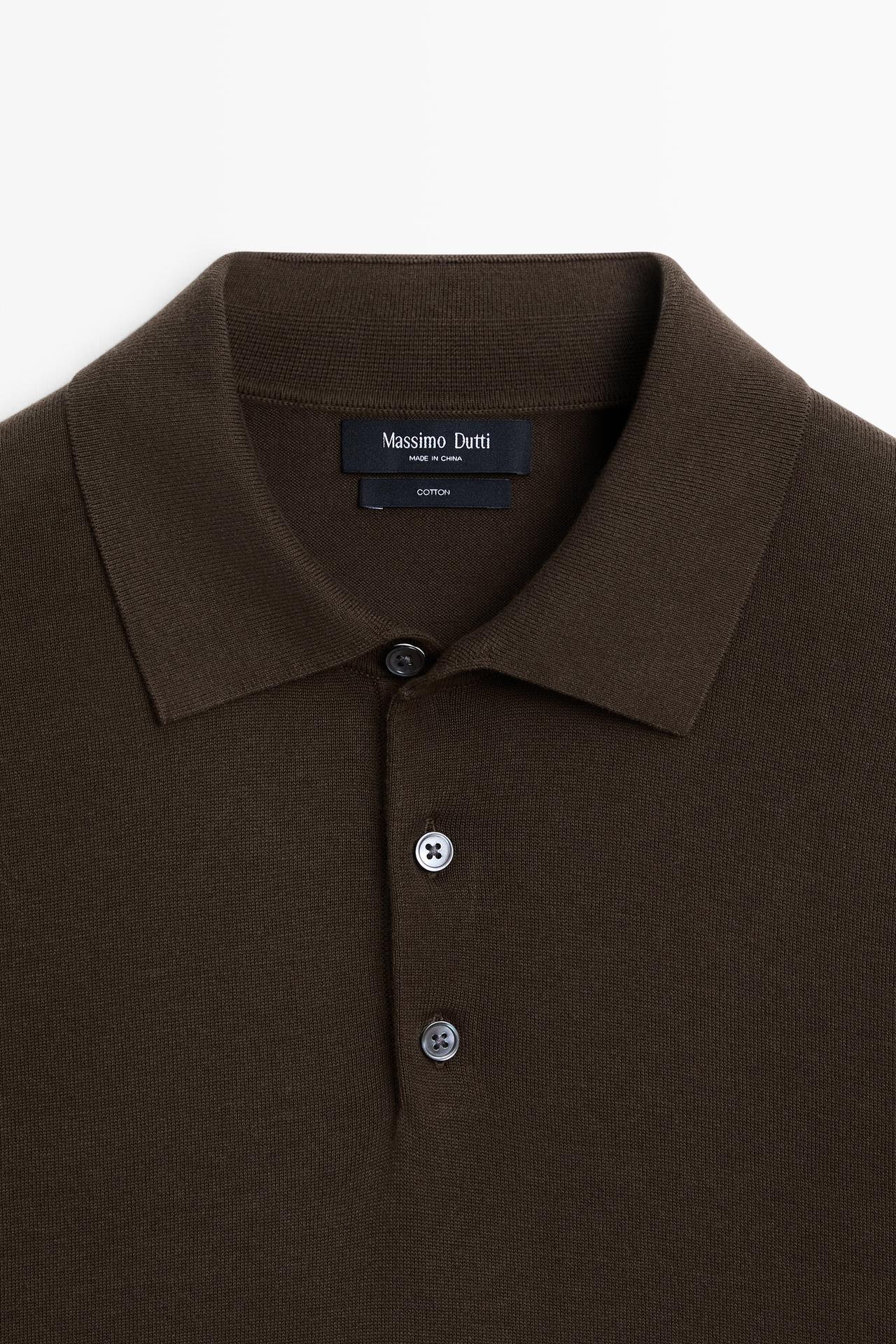 100% cotton knit polo sweater — BROWN MARL