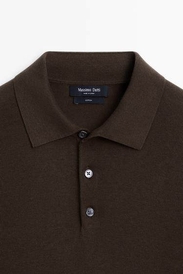 100% cotton knit polo sweater — BROWN MARL 9