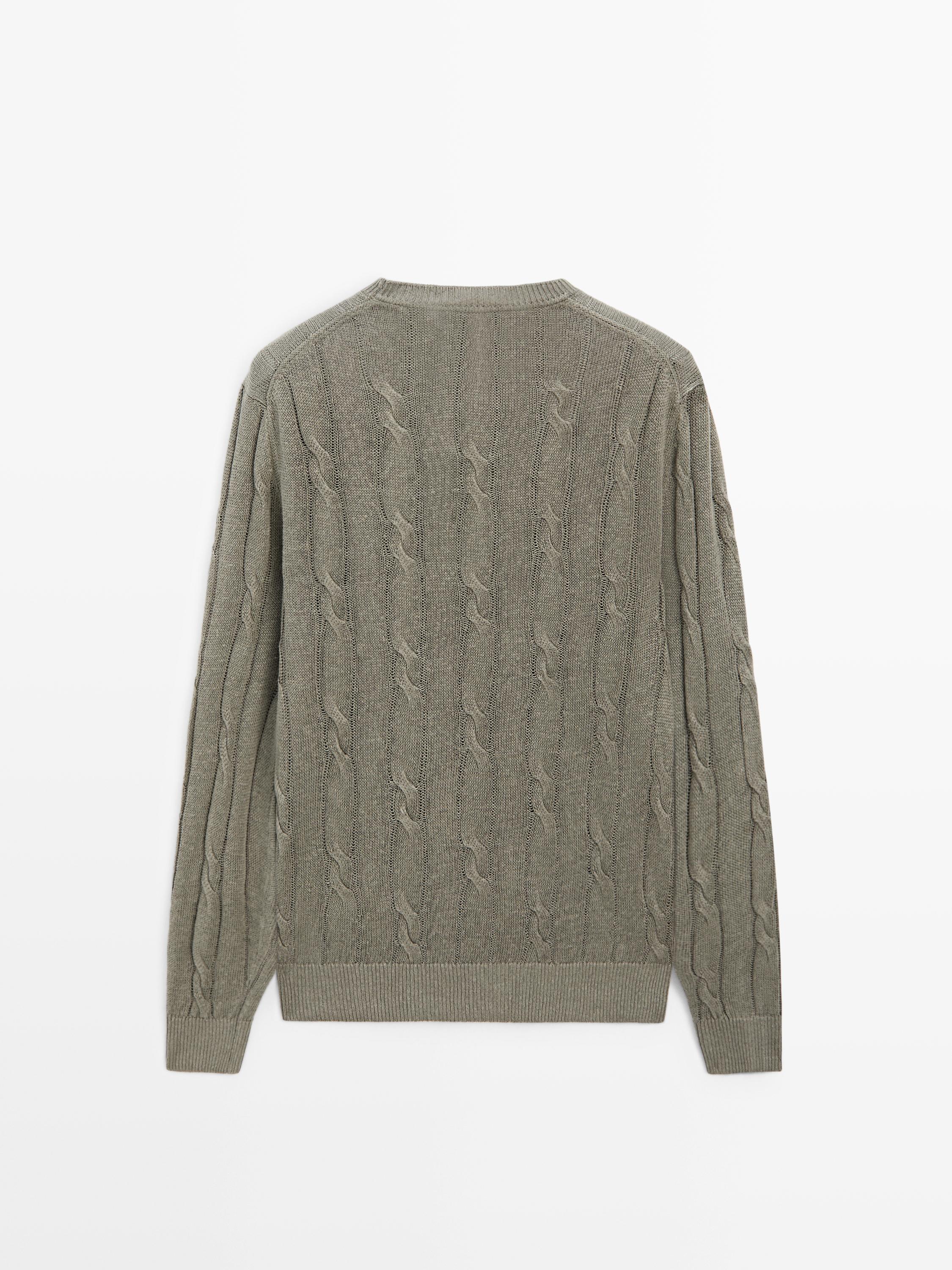 100% linen cable-knit sweater — PALE KHAKI