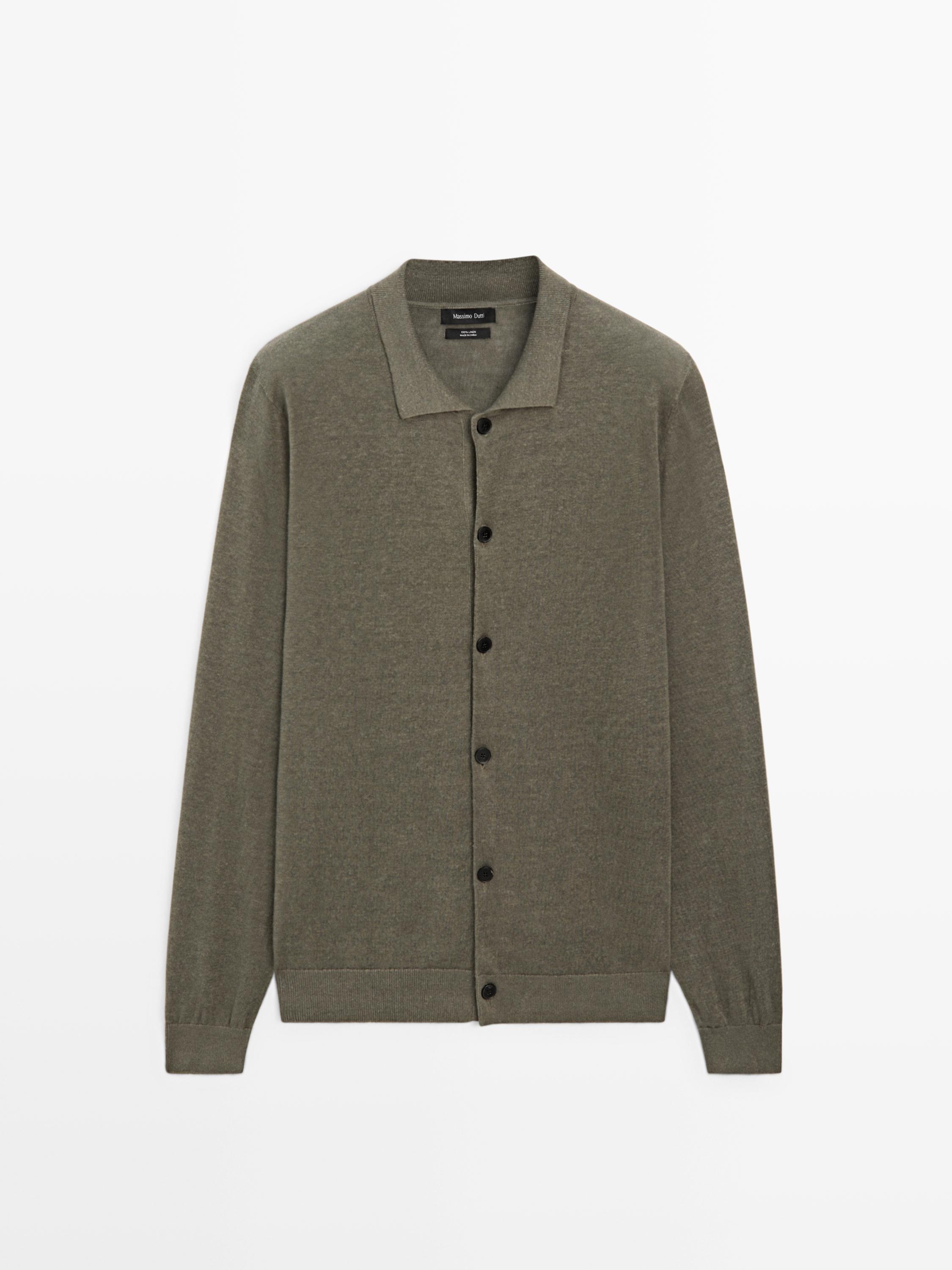 Linen knit cardigan with buttons — PALE KHAKI