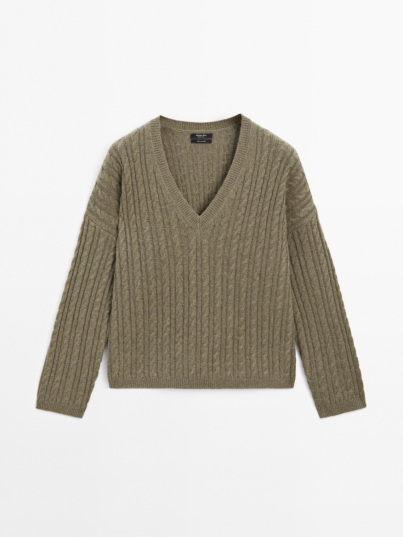 Massimo Dutti - Dame - Oversize Striktrøje I 100 % Kashmir - Grøn - Xs