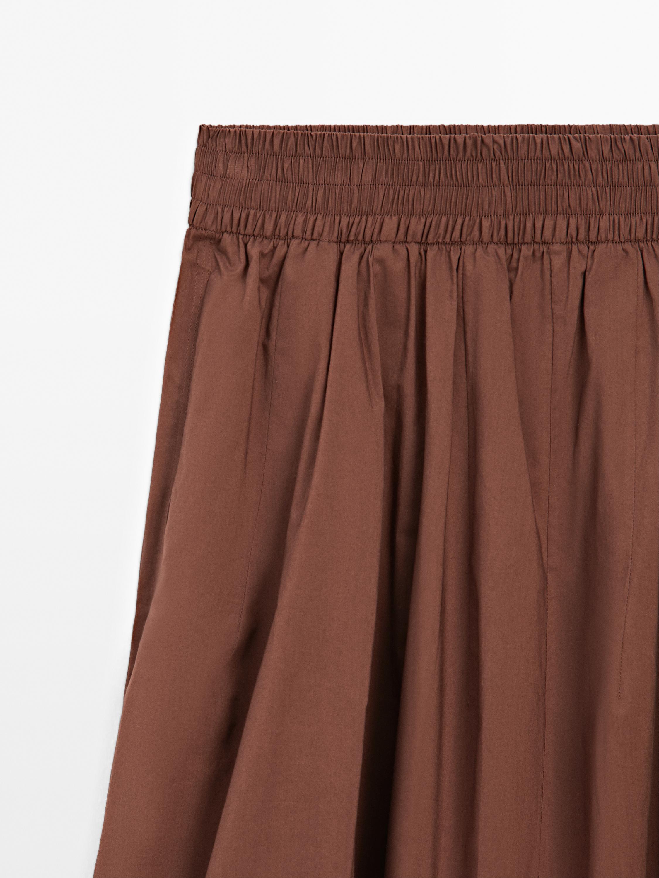 【Massimo Dutti】Flounce midi skirt with contrasting detail Flounce linen midi skirt with striped detail · Sand · Smart