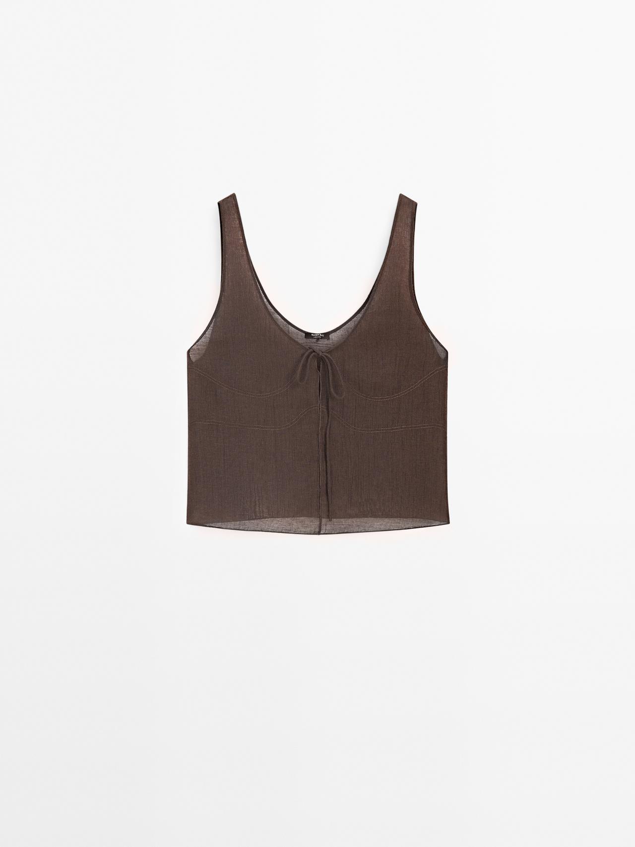 Massimo Dutti - Dame - Let Top Med Bindebånd - Brun - L