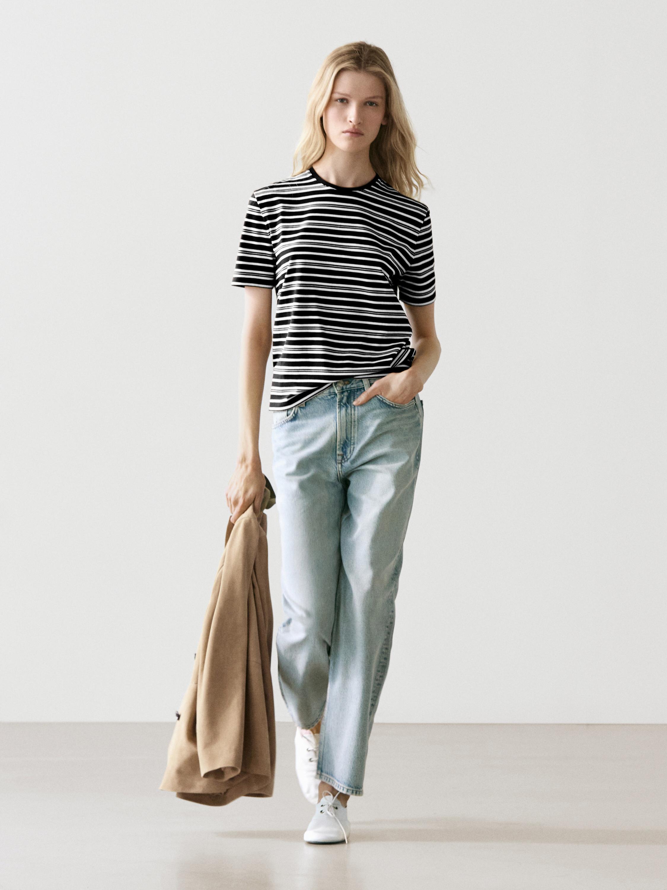 Striped short sleeve T-shirt — BROWN