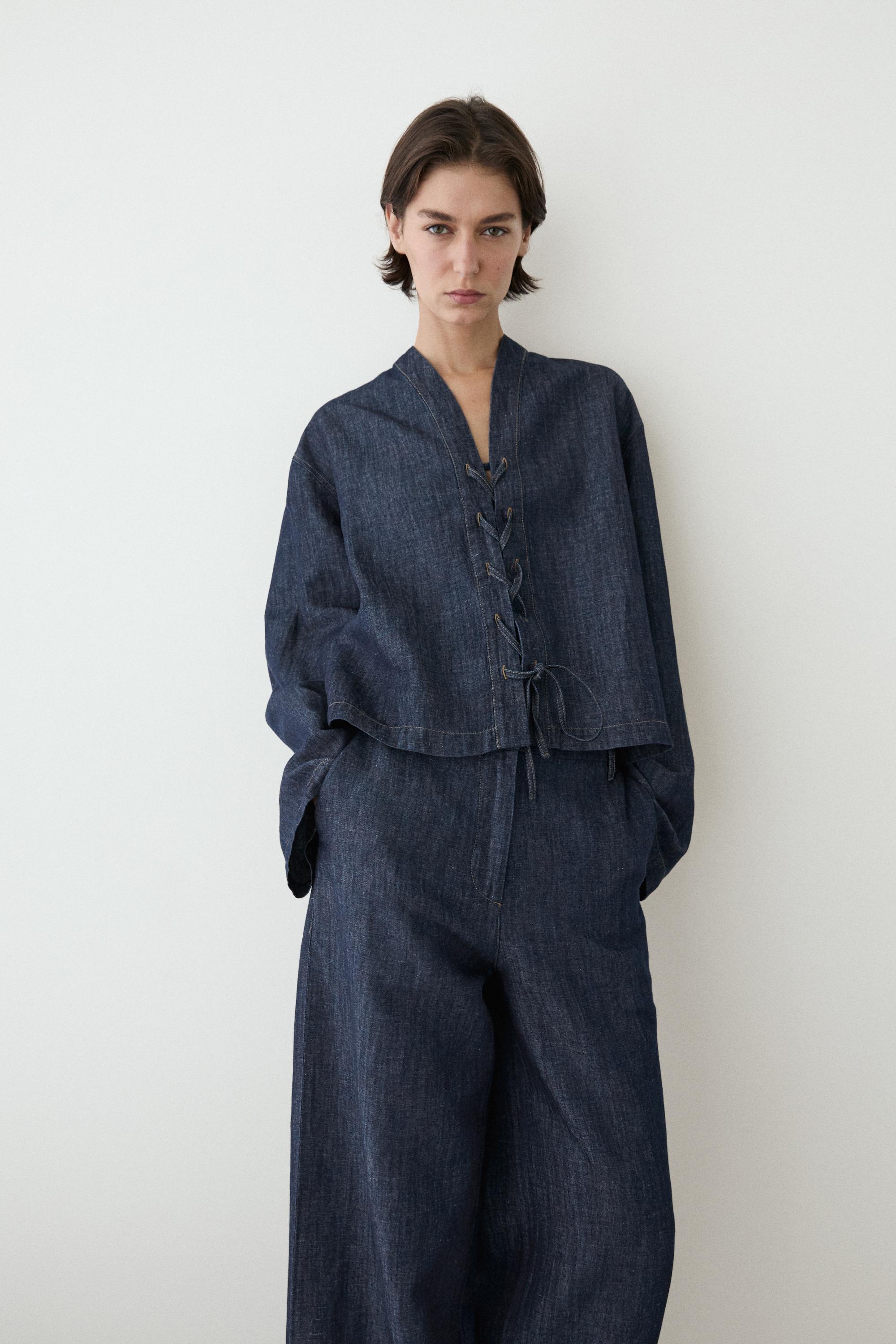 Total look linen blend denim shirt — DARK BLUE