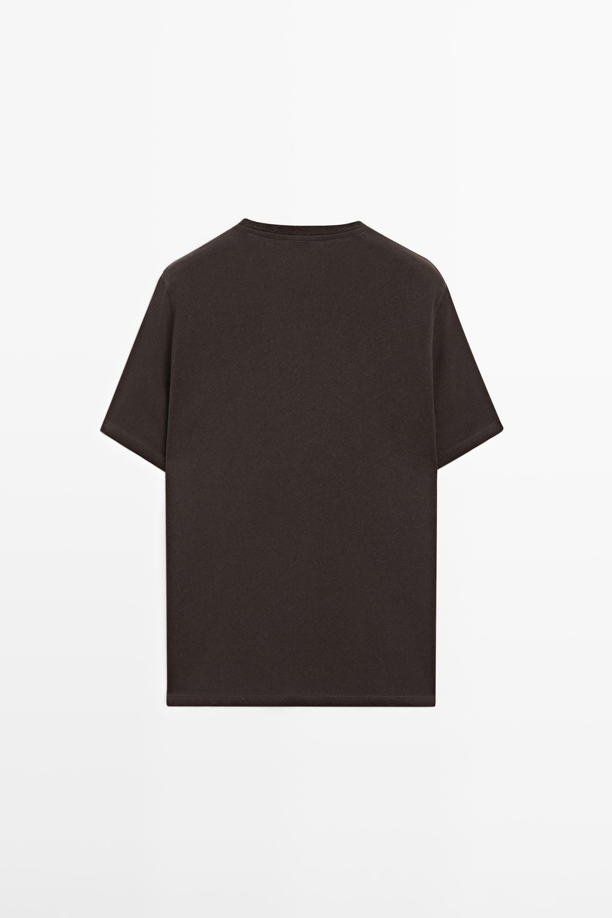 Short sleeve linen and cotton T-shirt — BROWN