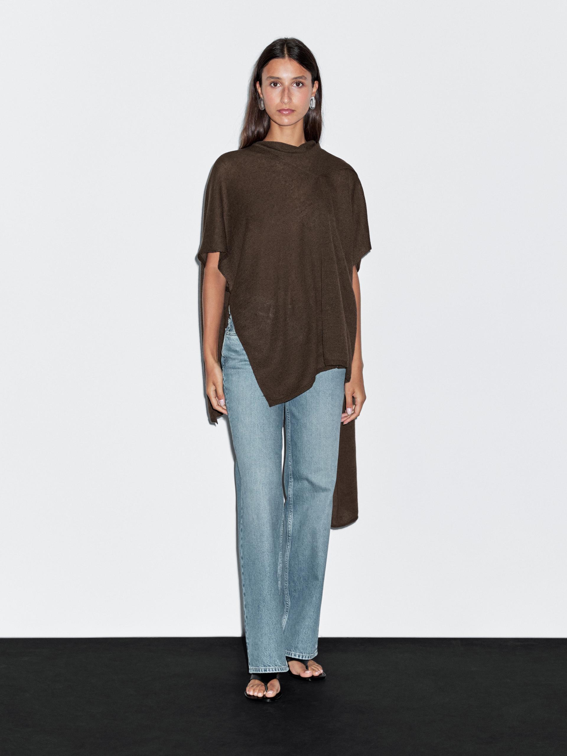 Mantella In Maglia Con Foulard - Cioccolato - M - Massimo Dutti - Femminile