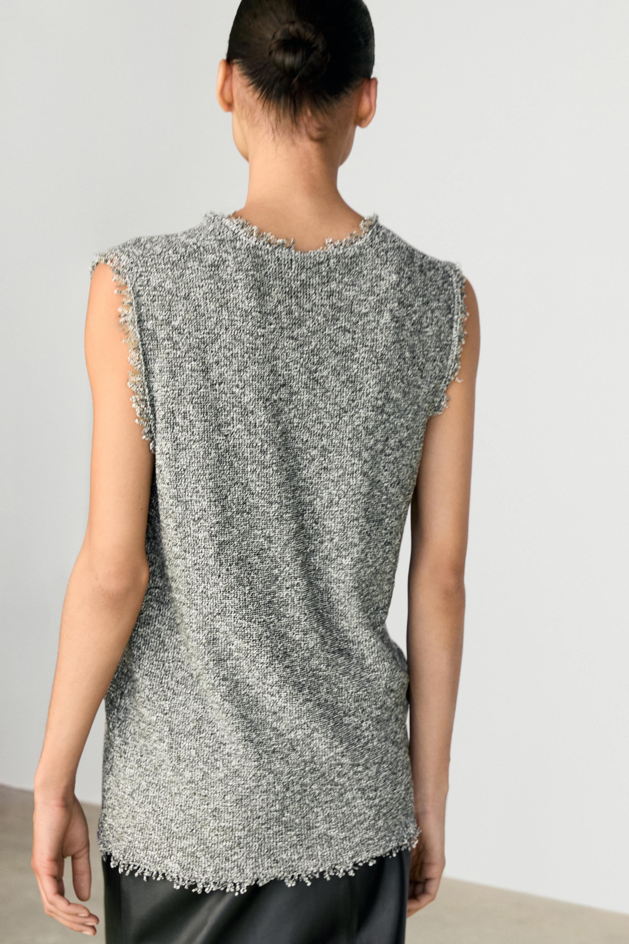 Flecked-effect V-neck top — GREY MARL