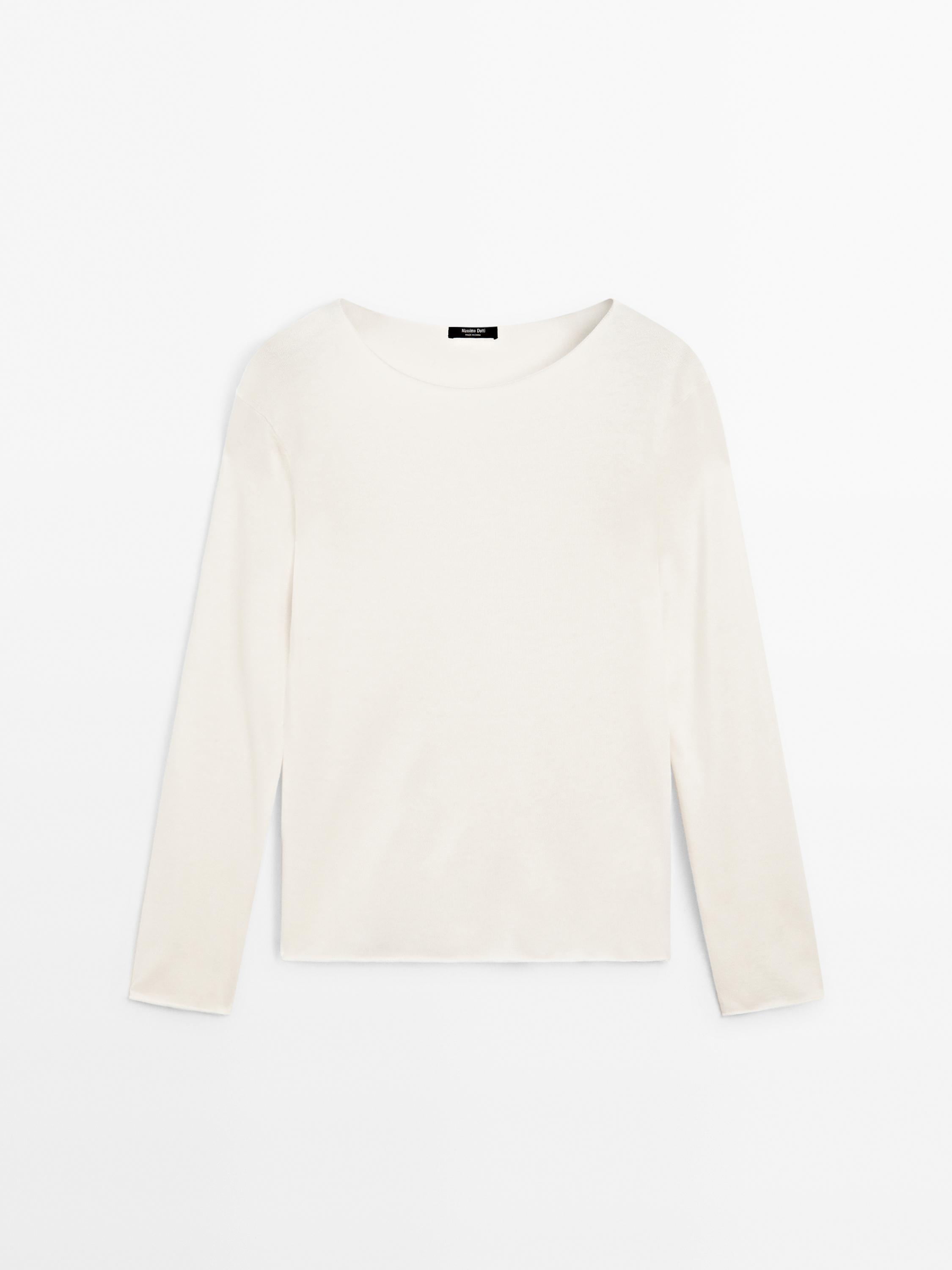 Wool blend boat neck sweater