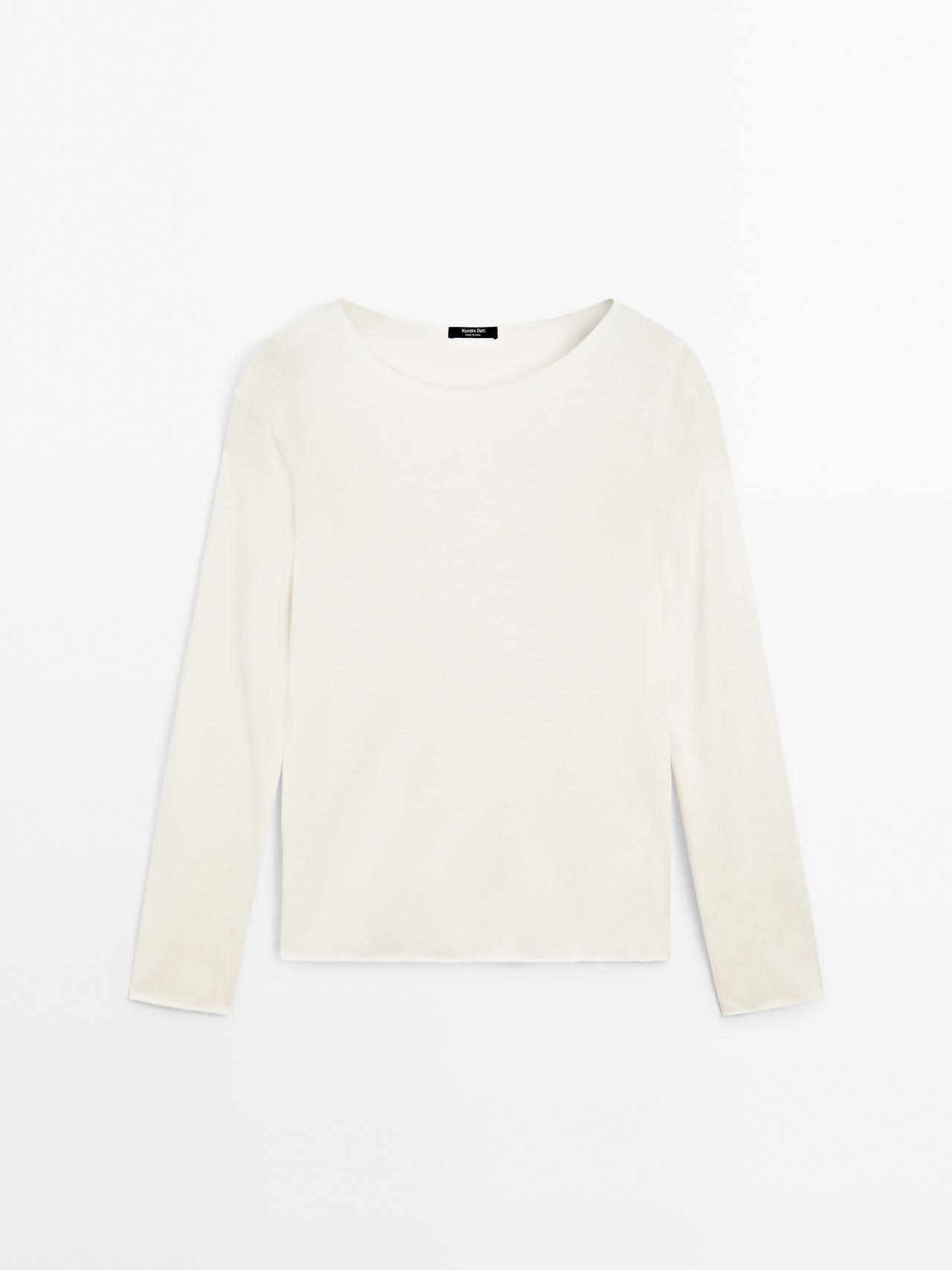 Massimo Dutti - Dame - Trøje I Uldblanding Med Bådudskæring - Råhvid - Xs