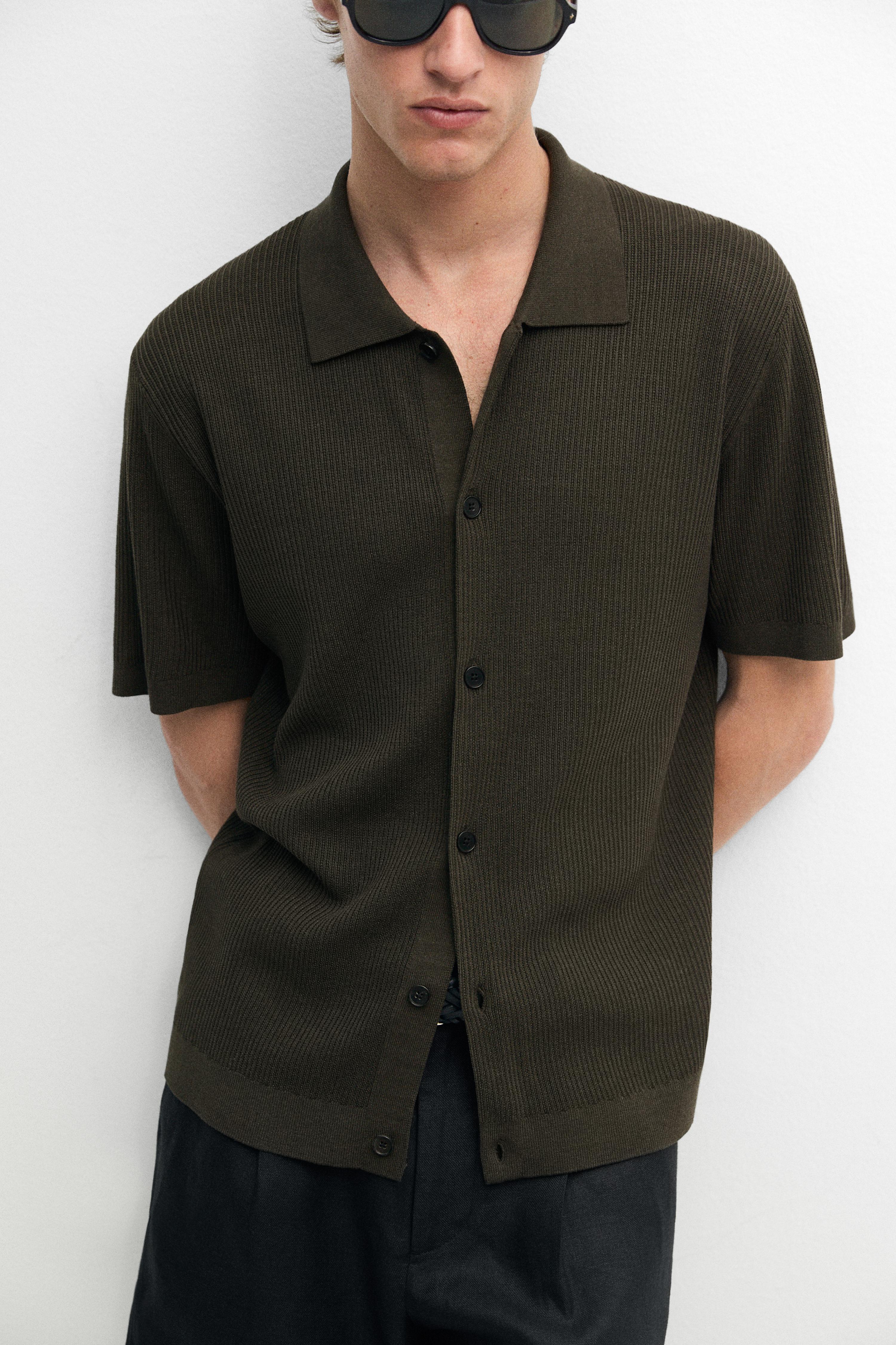 Cotton blend polo shirt with button detail — Greyish green