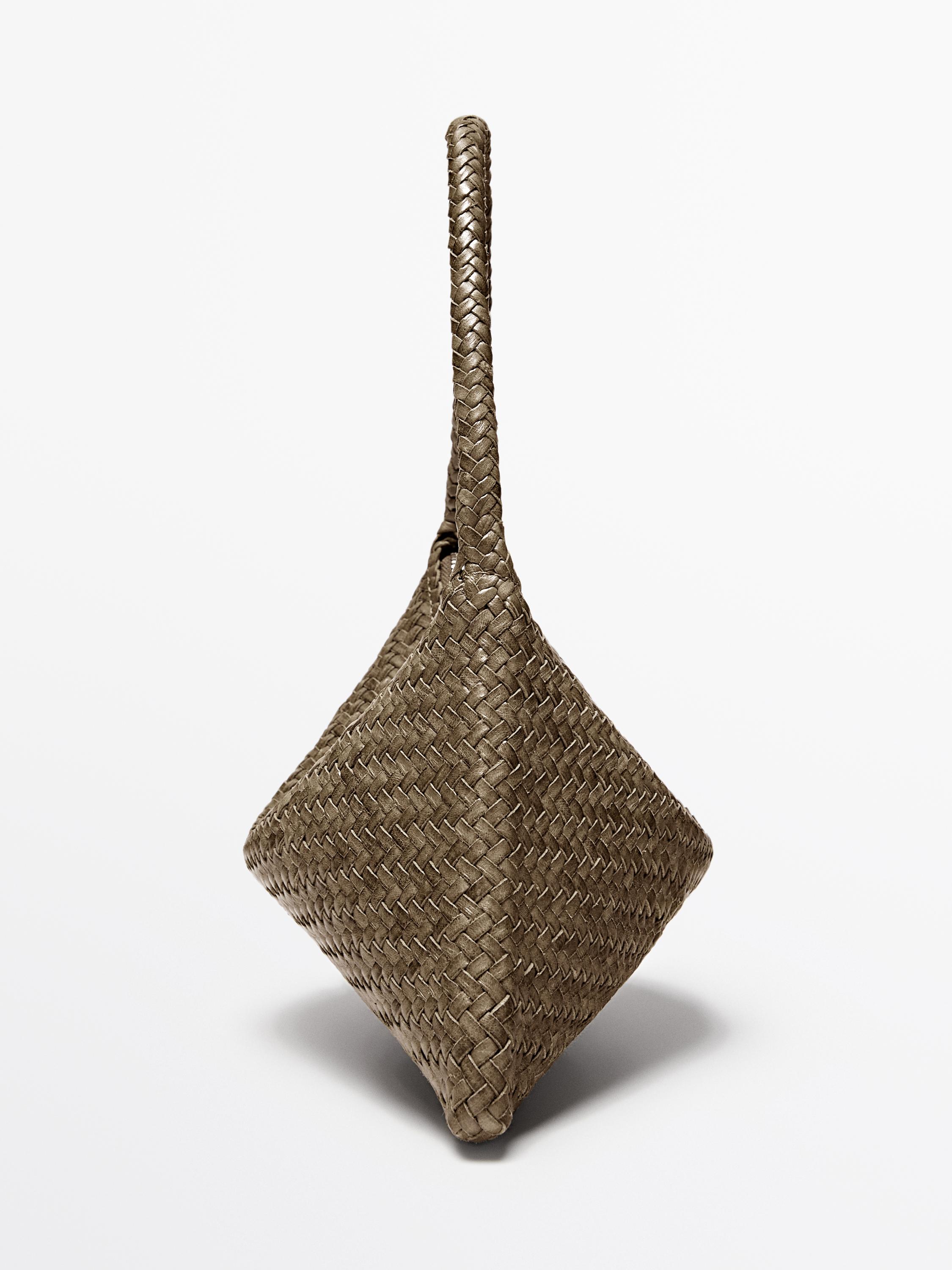 Small braided leather shoulder bag — KHAKI