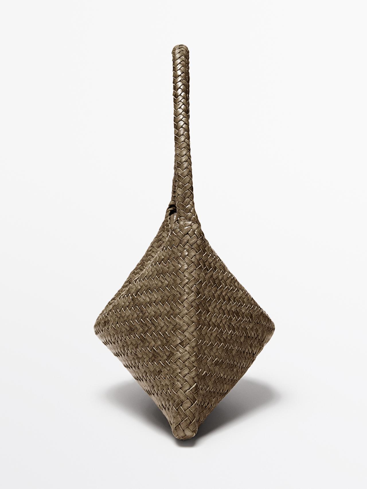 Small braided leather shoulder bag — KHAKI