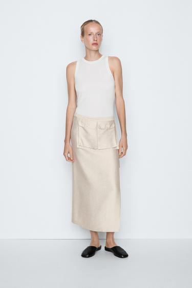 Fluid pocket-detail skirt - STUDIO — STONE 1