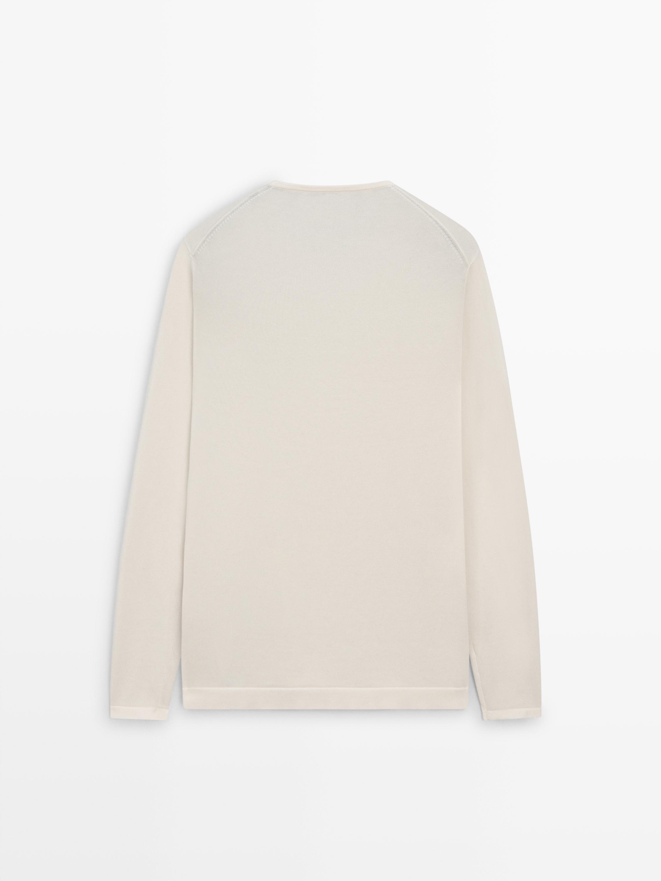Knit 100% cotton crew neck sweater — OFF WHITE