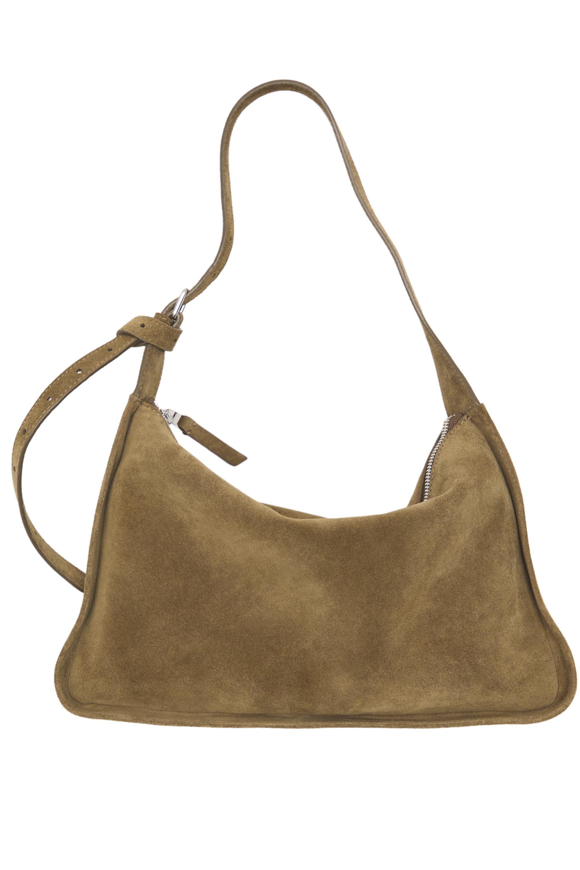 Split suede leather crossbody bag — KHAKI GREEN