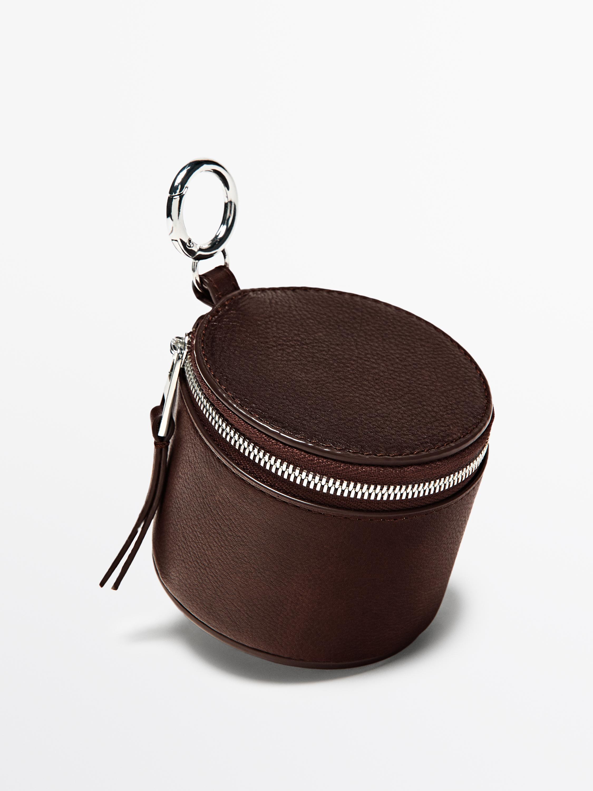 Round nappa leather bag with rhinestones — BROWN