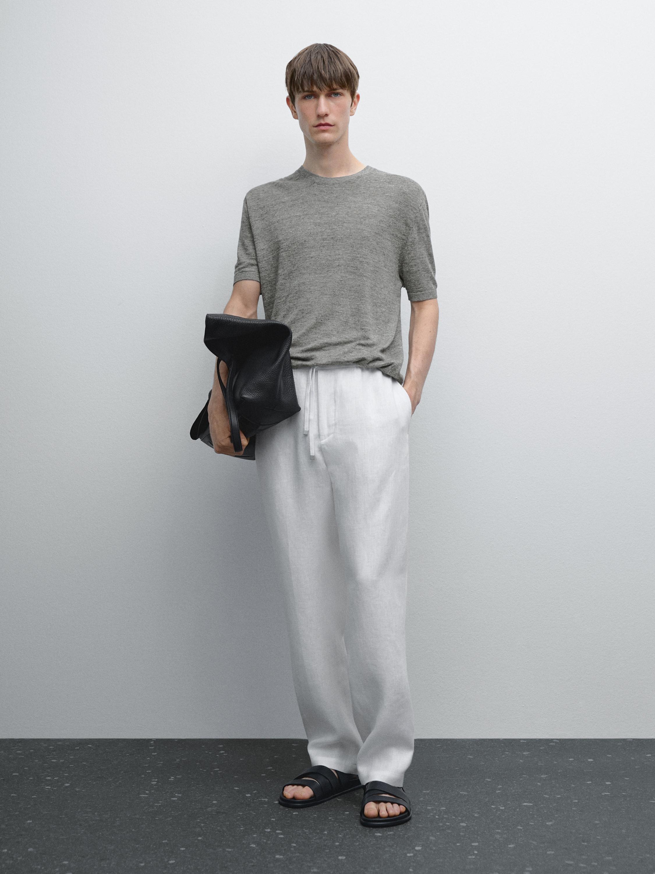 Short sleeve linen knit T-shirt