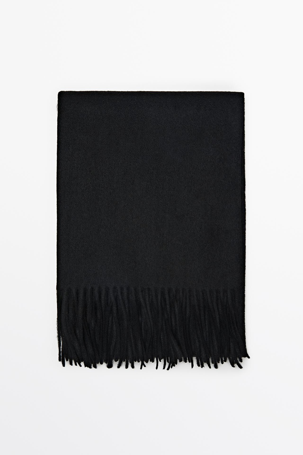 Wool blend scarf with fringing — BLACK